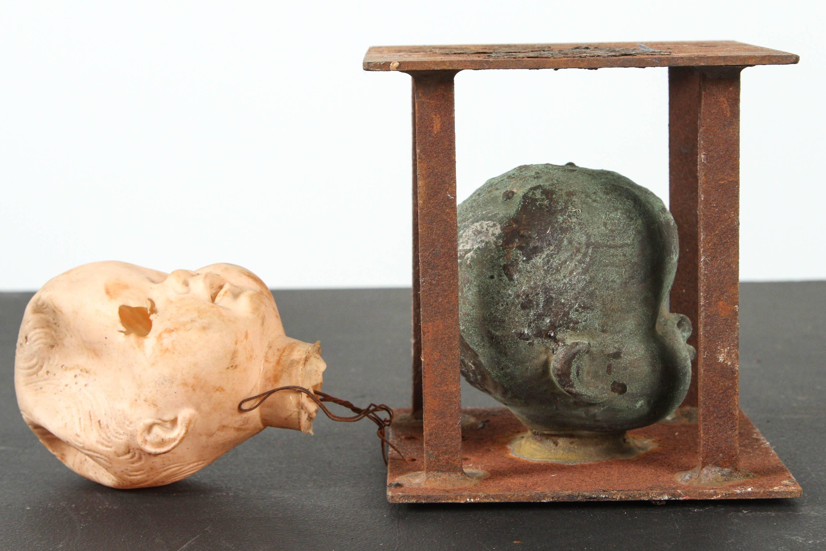 Patinated Vintage Bronx Toy Factory Copper and Iron Doll Mold Head