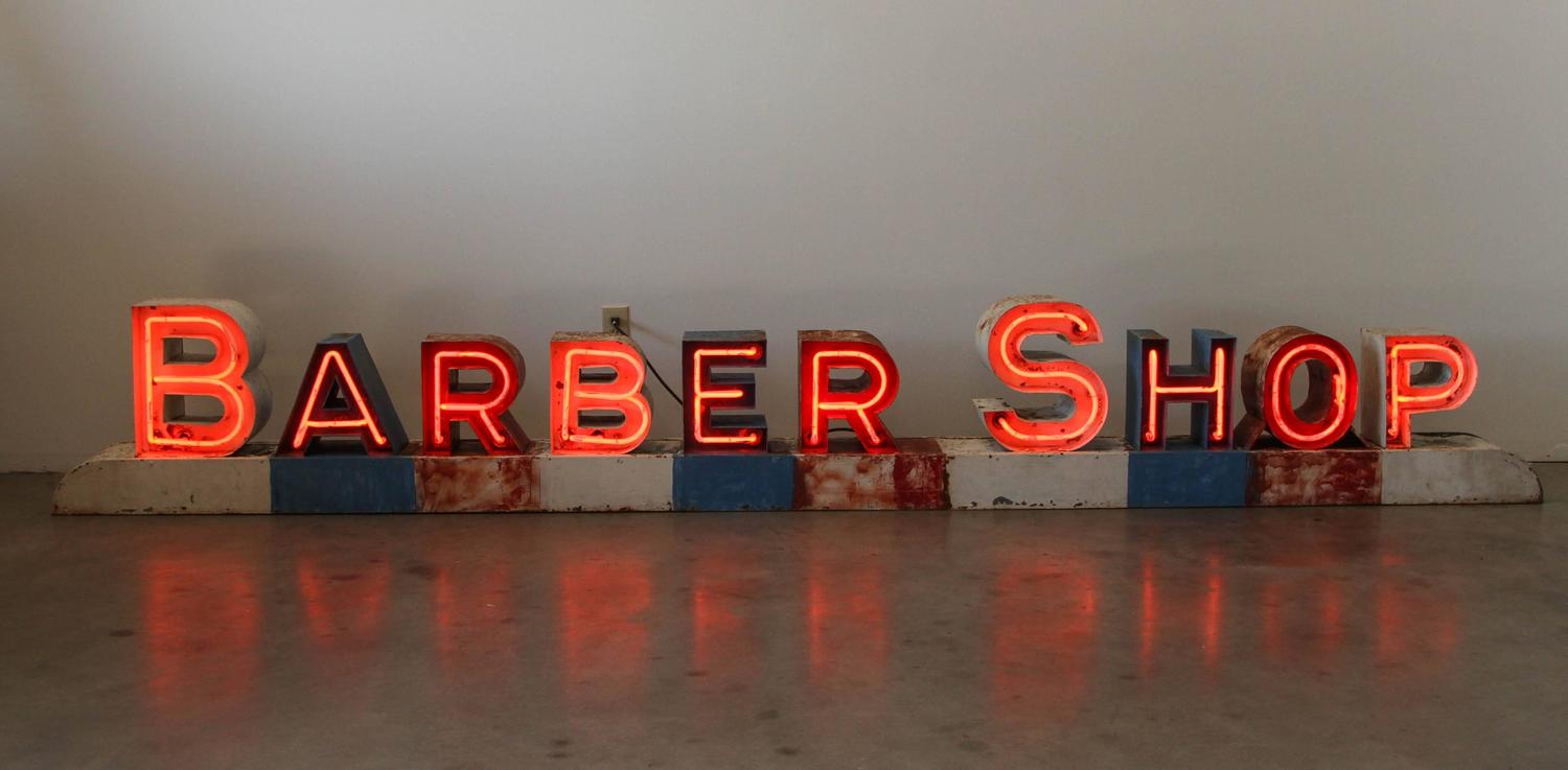Very Large 3D Vintage Americana MidCentury Neon Barber Shop Sign For