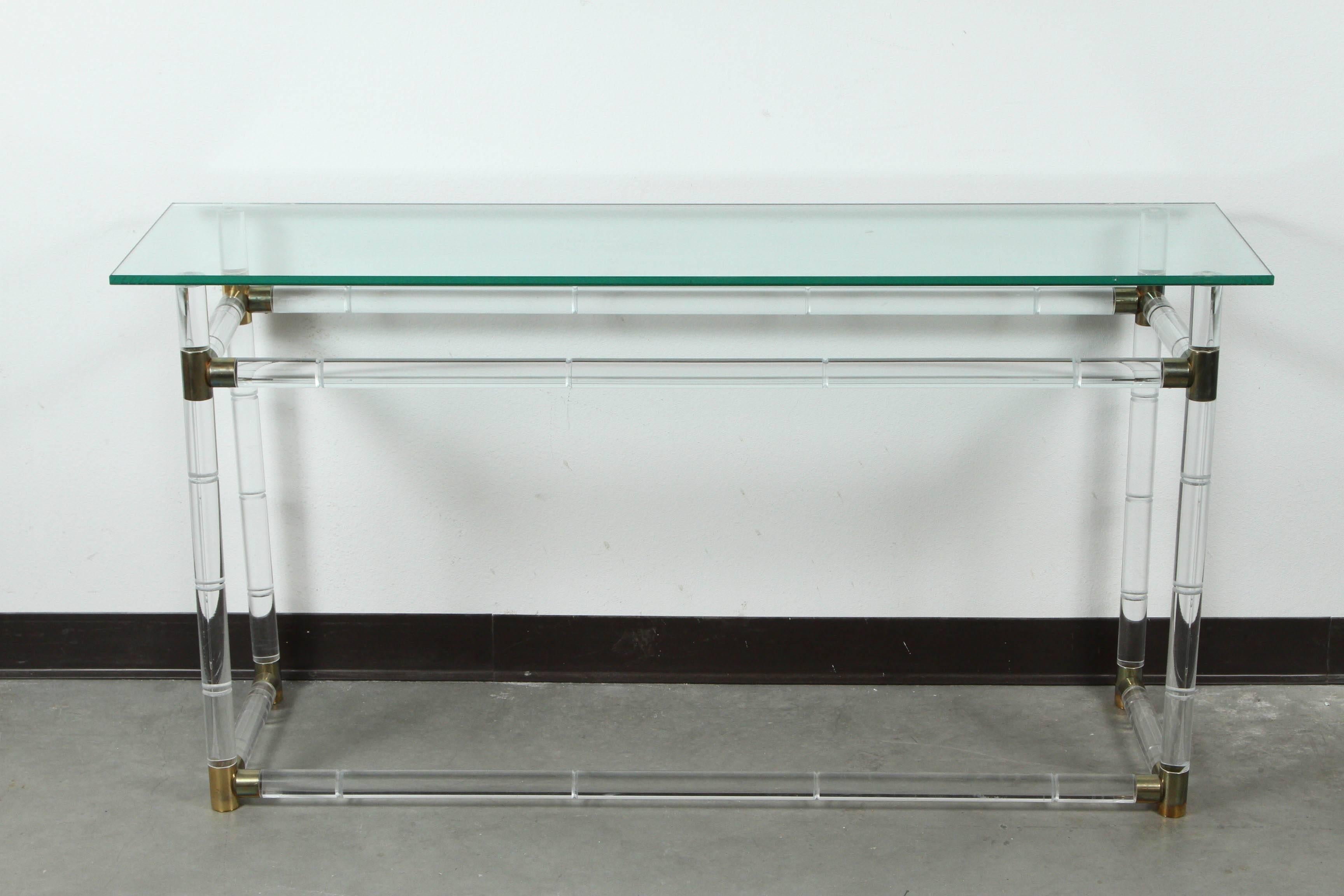 Faux Bamboo Lucite Console by Charles Hollis Jones In Excellent Condition In New York, NY