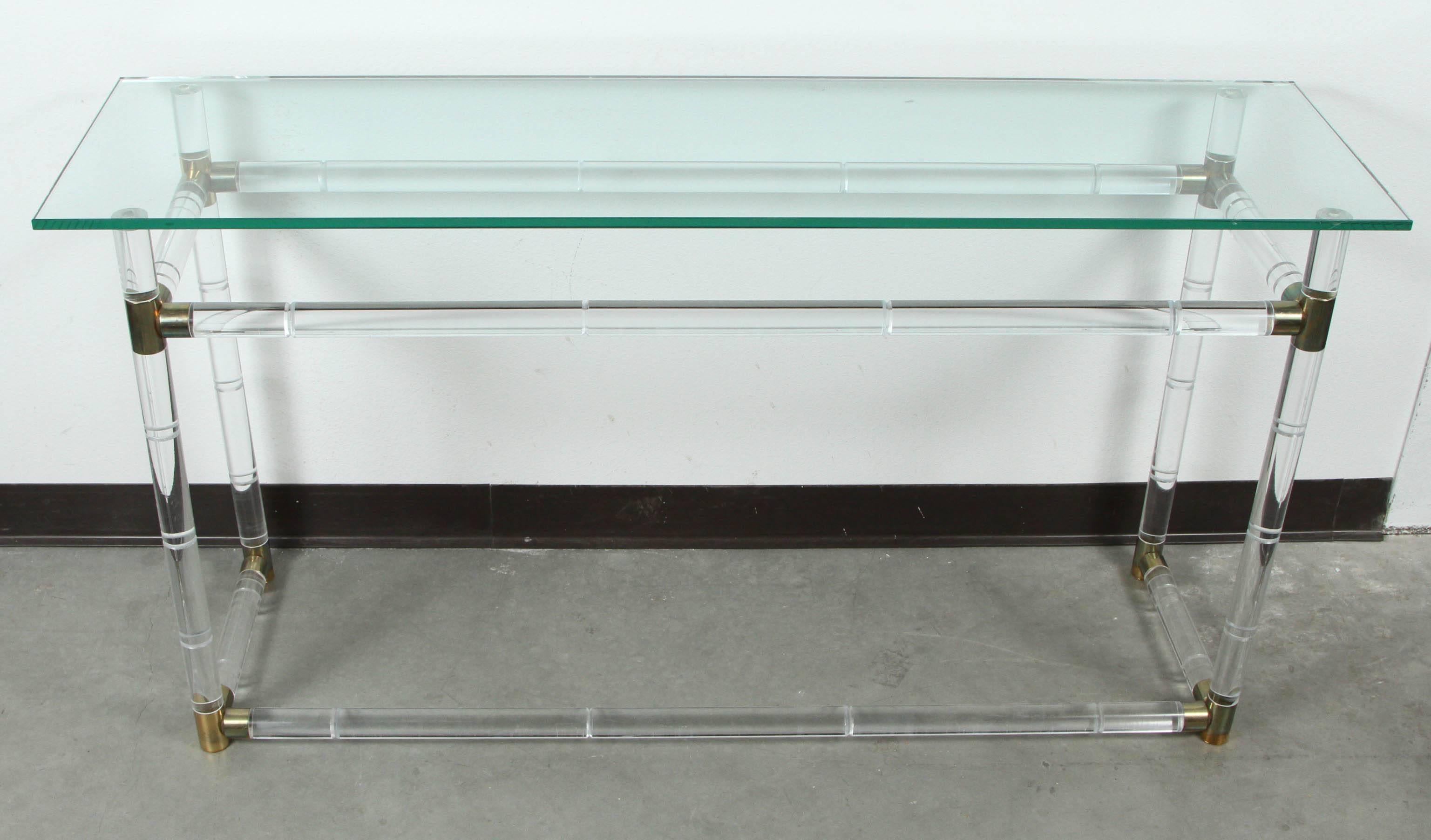 Faux Bamboo Lucite Console by Charles Hollis Jones 3