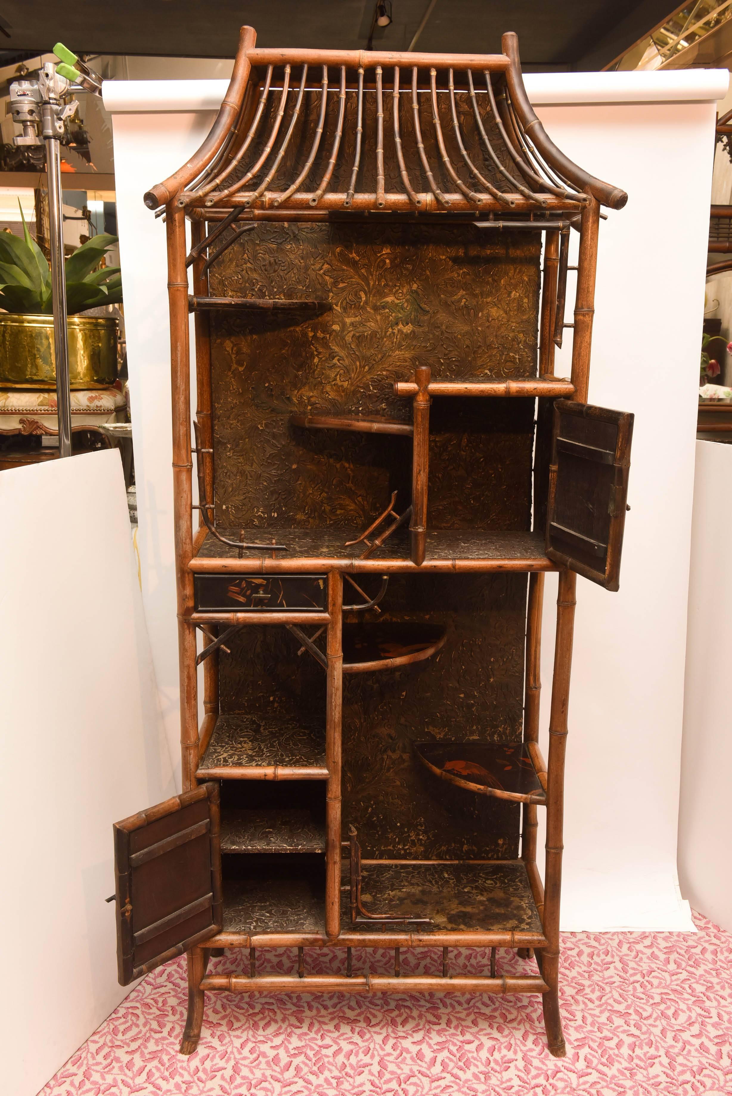 Fine 19th Century Chinoiserie Pagoda form Bamboo Display Cabinet 2