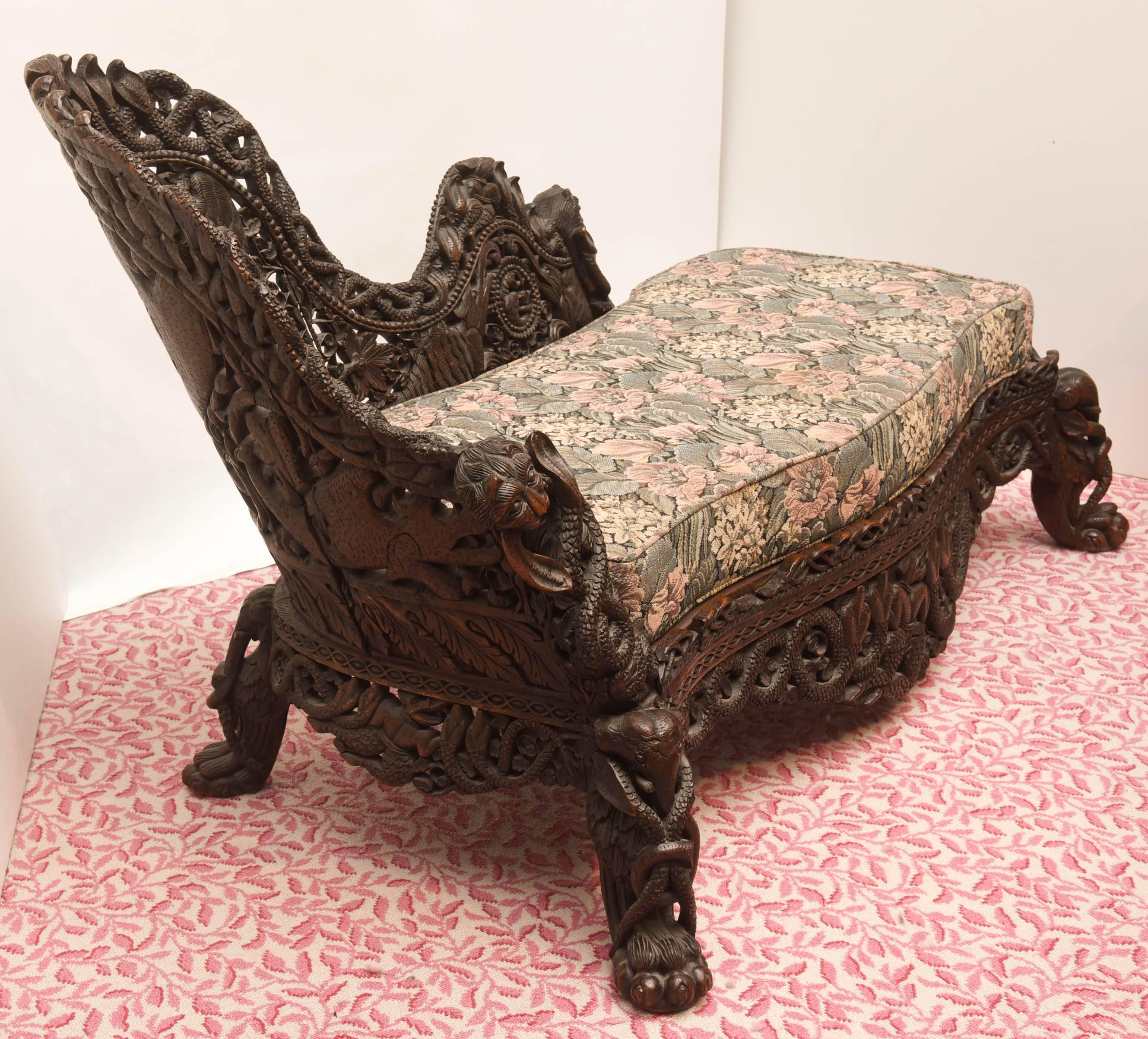 Late 19th Century Rare and Important Anglo-Indian Carved Palace Chaise