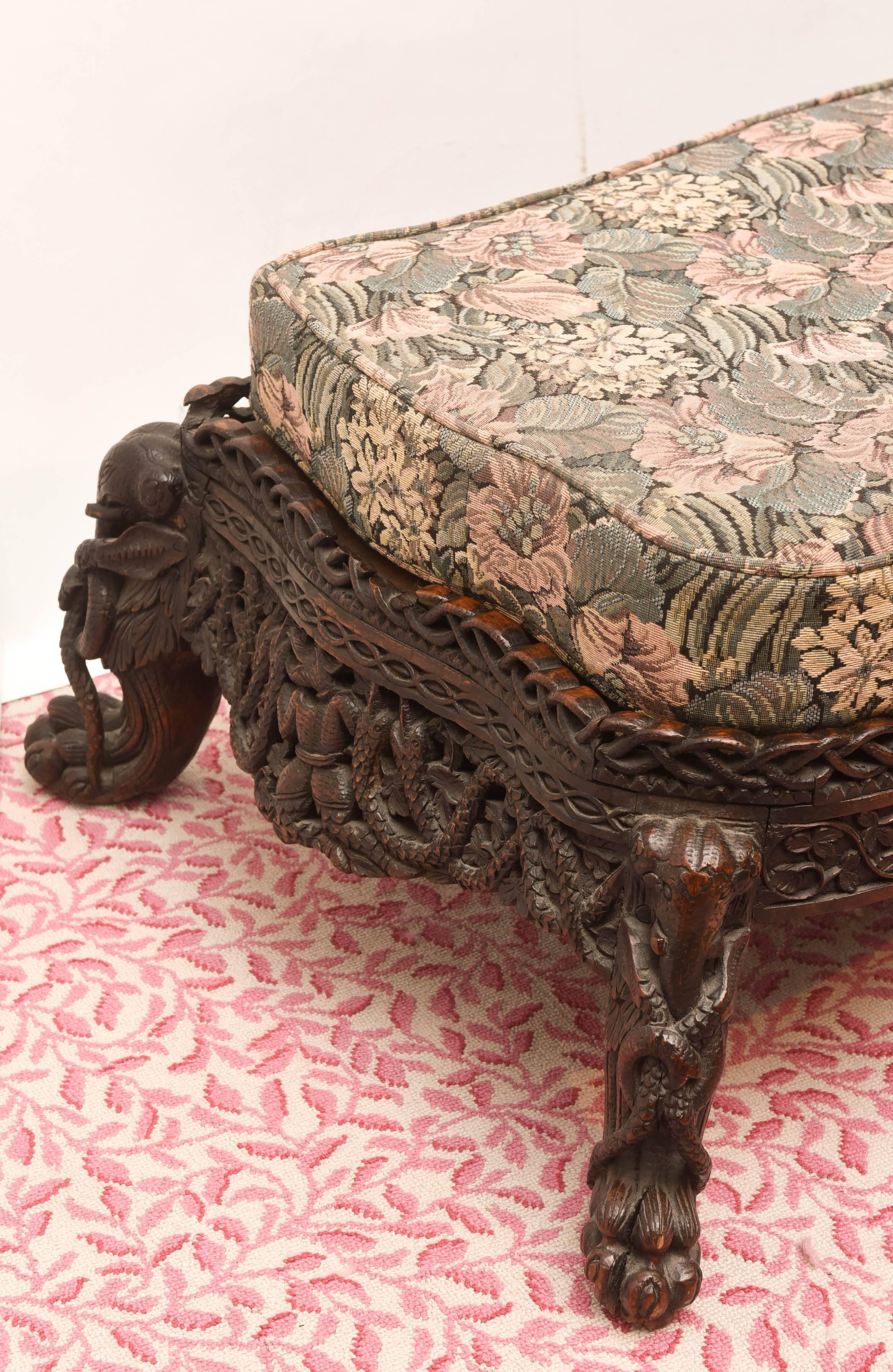 Rare and Important Anglo-Indian Carved Palace Chaise 1