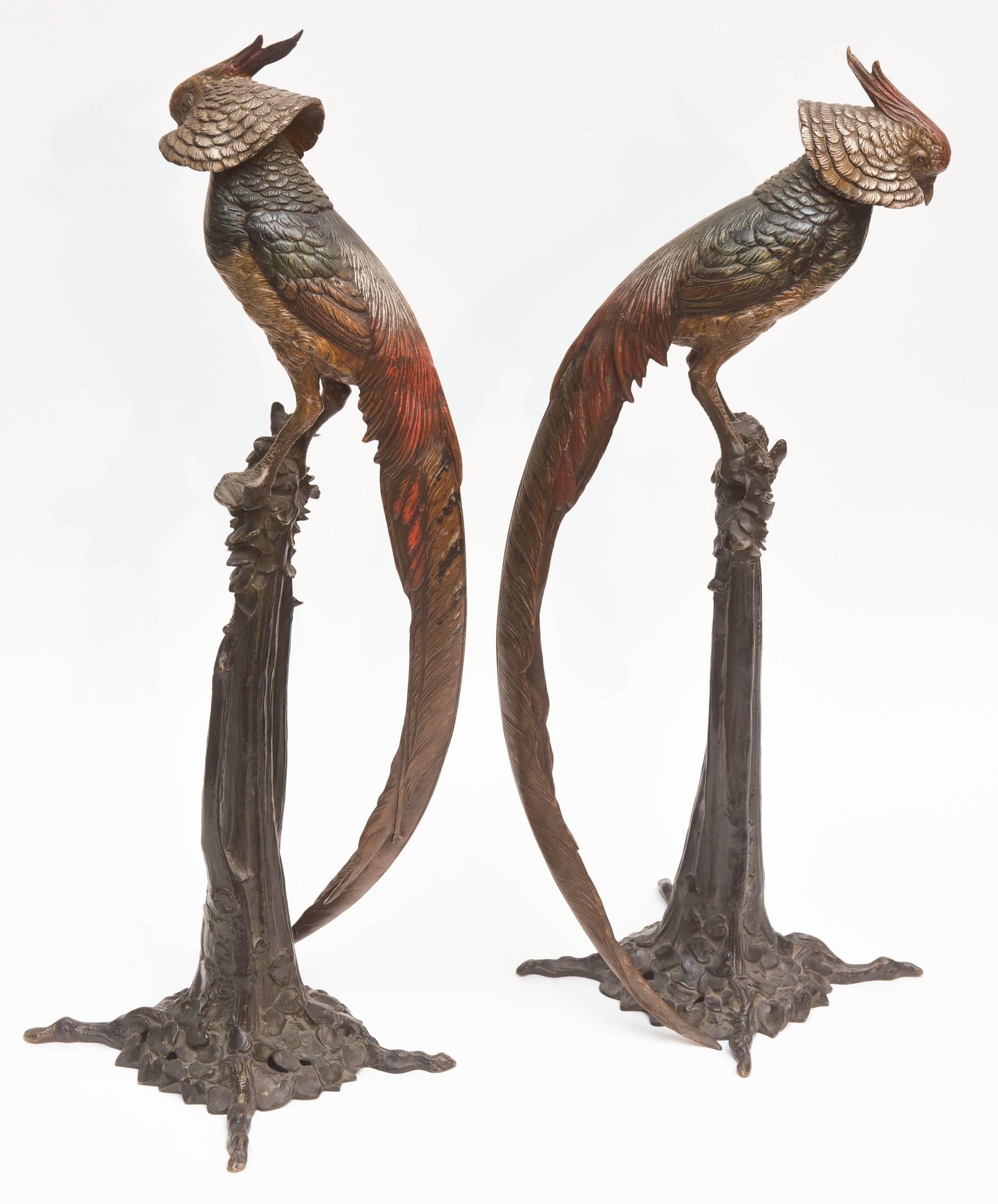 Early 20th Century Pair of Art Deco Bronze Figures of Pheasants