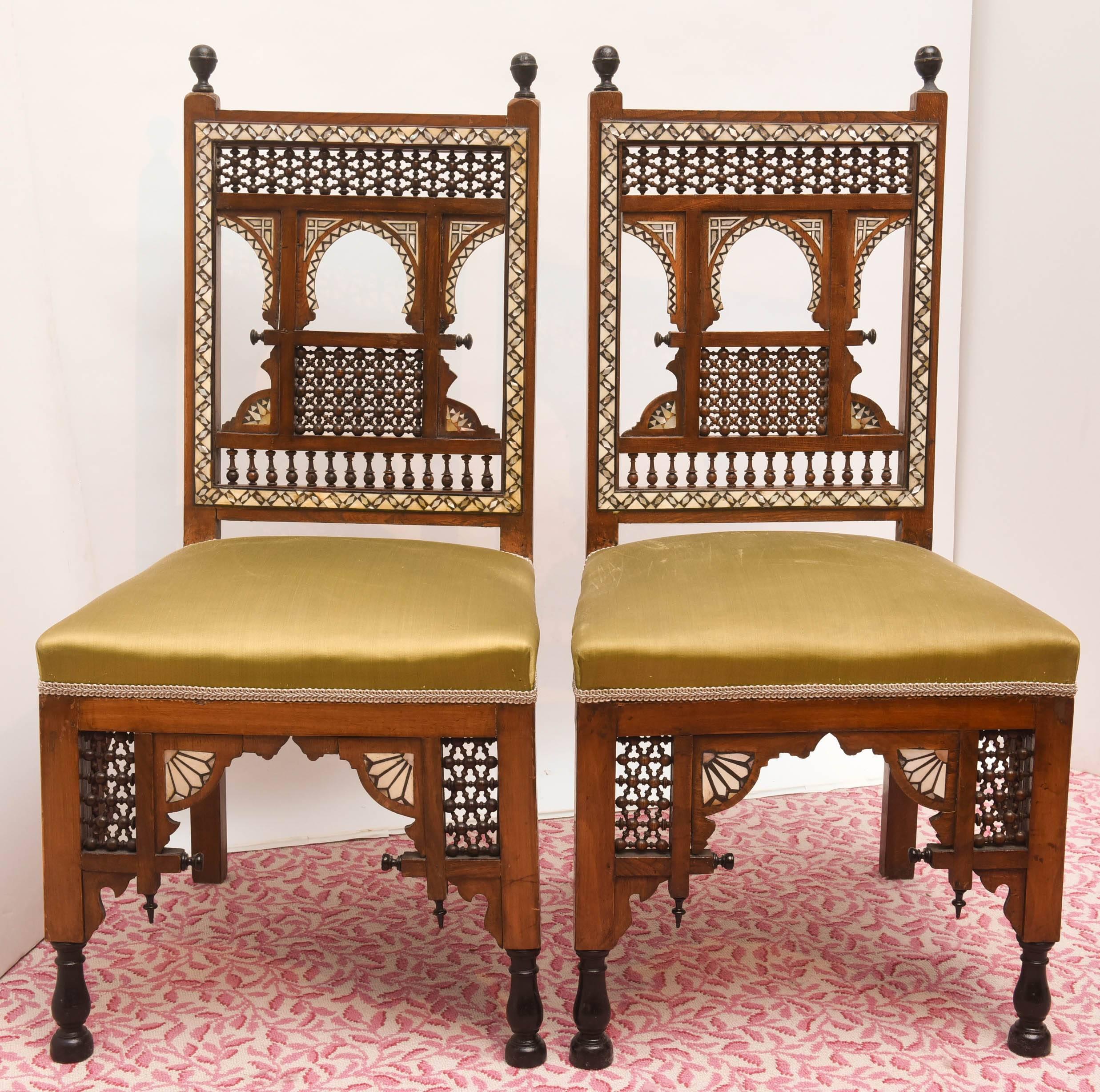 Syrian Superb Pair of 19th Century Ottoman Side Chairs
