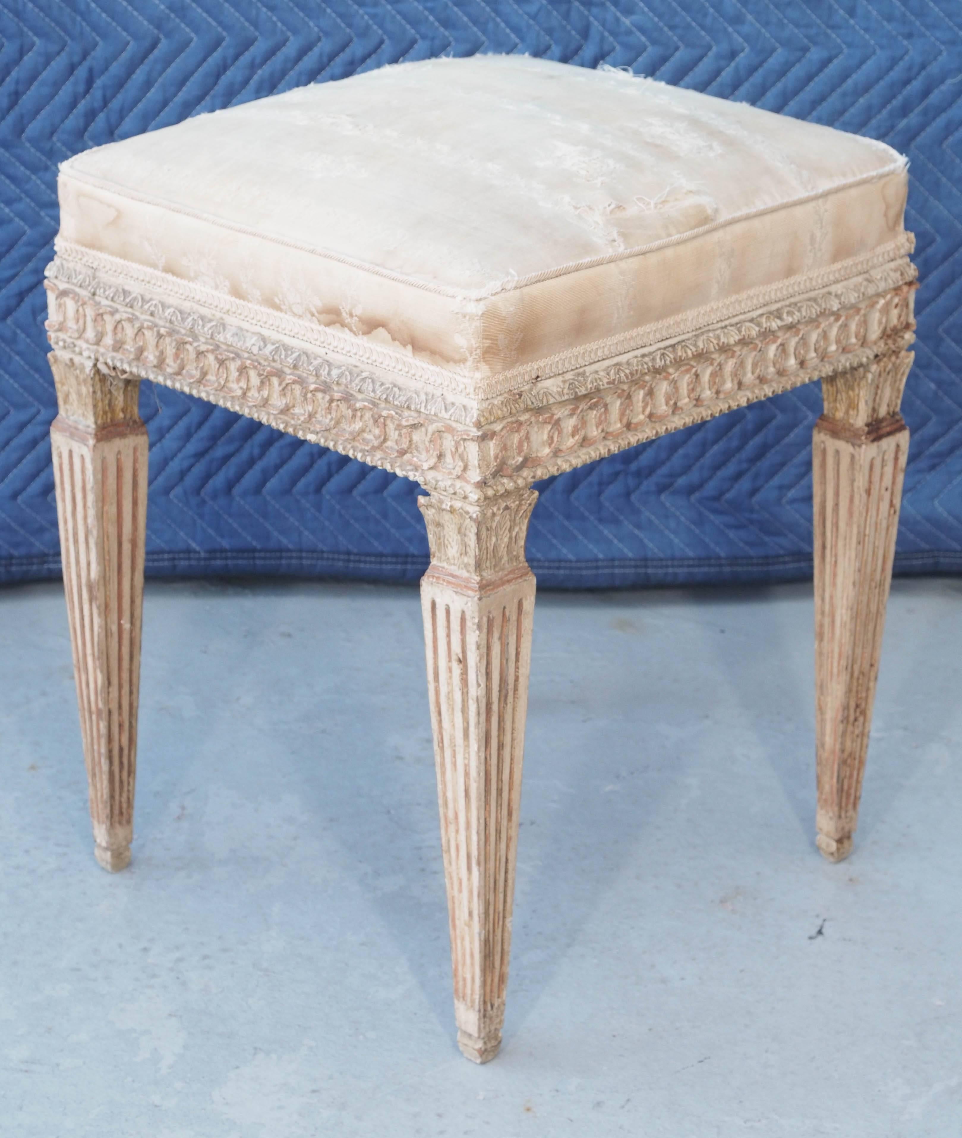 19th Century French Louis XVI Style Painted Stool