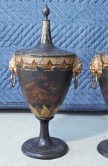 Pair of Tole Painted and Gilt Covered Chestnut Urns