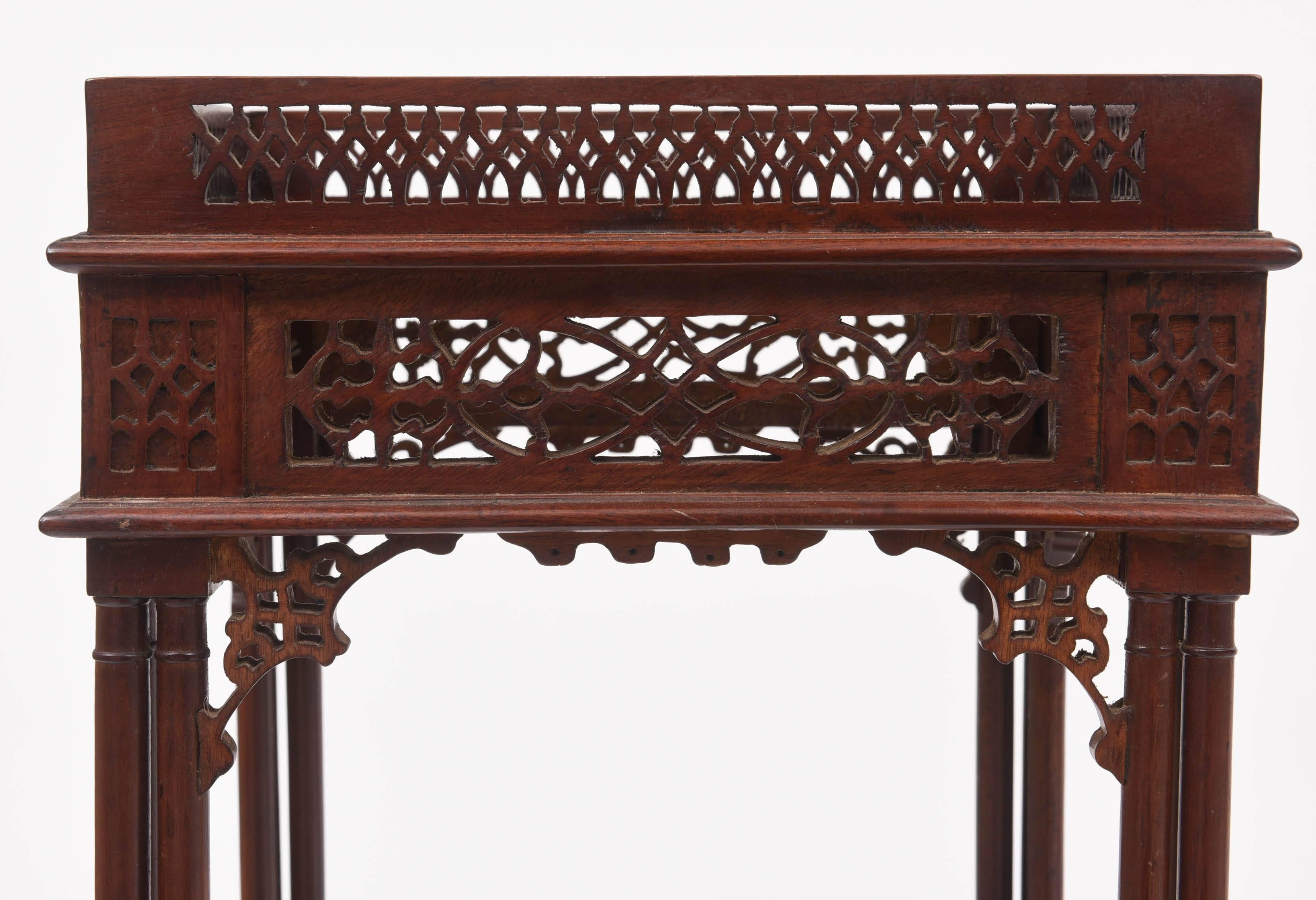 Carved Pair of Chippendale Gothic-Revival Style Stands, Pedestals or Side Tables