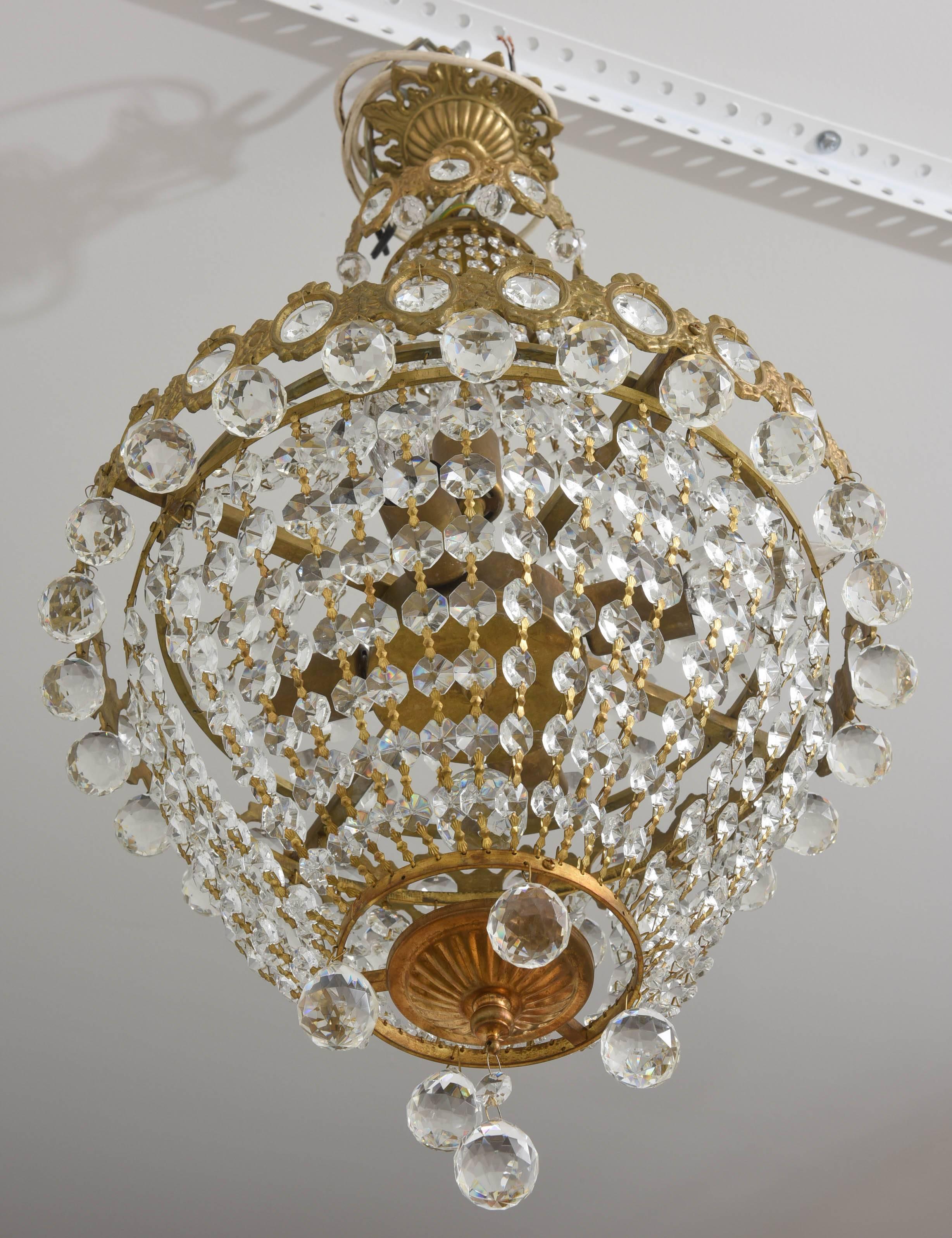 Hollywood Regency, Louis XVI Style Chandelier in Antique Brass and Crystals 3