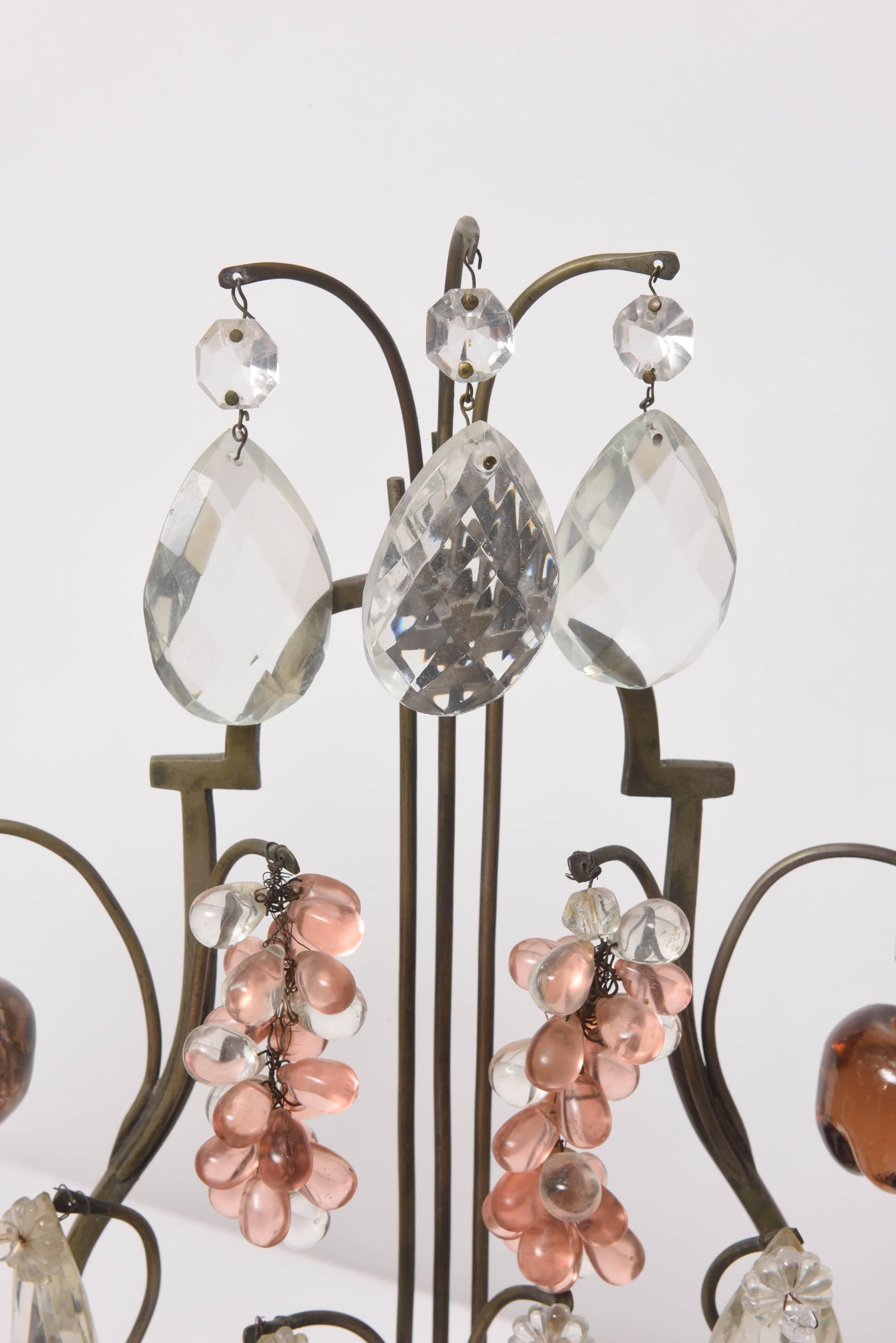 20th Century Pair of Bronze and Crystal Louis XV Style Three-Light Girandoles