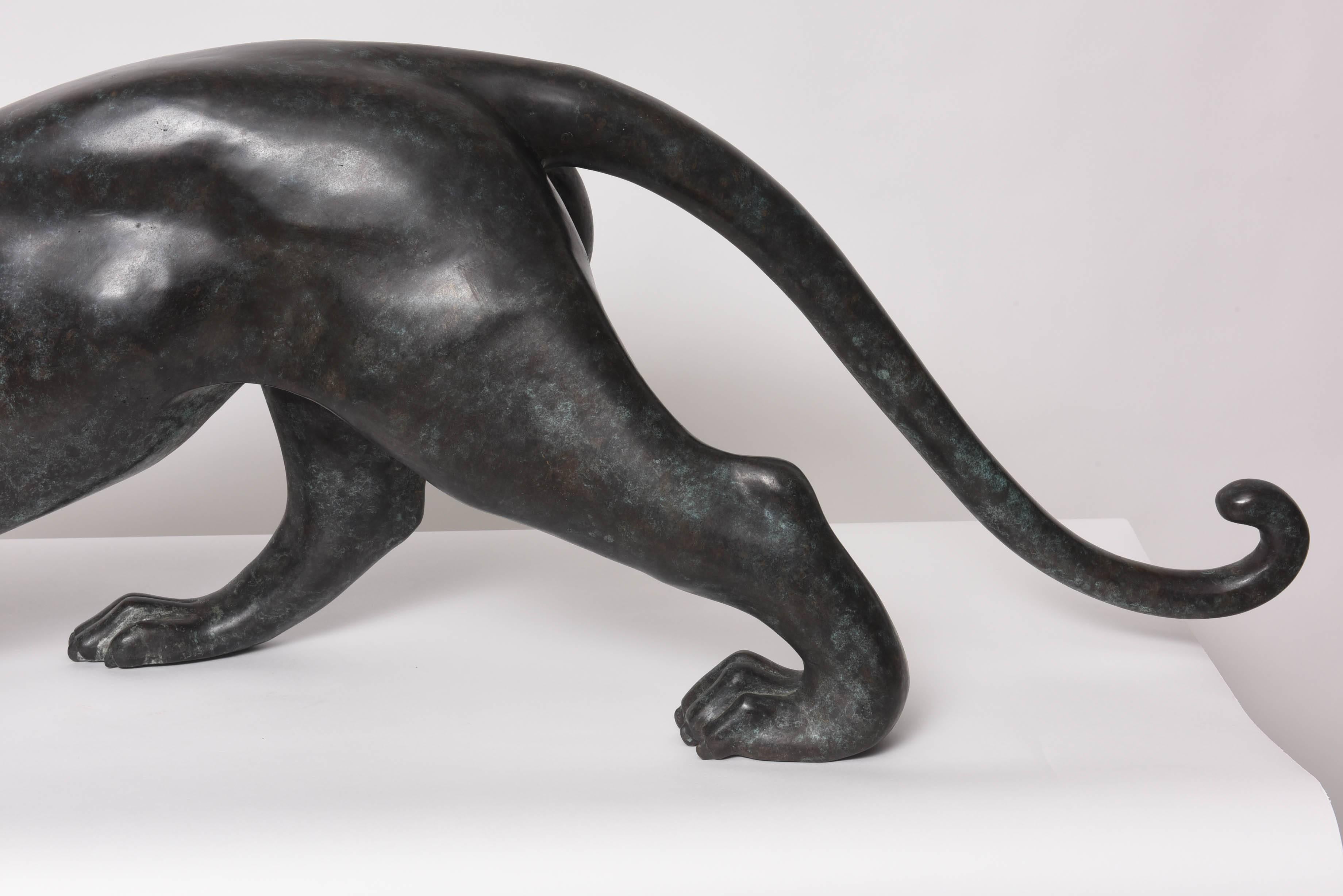 Cast Art Deco Style Bronze Panther Sculpture in the Style of Wheeler Williams