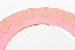 12 Antique Dinner Plates with Raised Gold on Pink, Royal Doulton, England