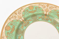 12 Elaborate Green and Raised Gold Encrusted Presentation or Dinner Plates