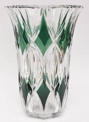Signed Val St Lambert Tall and Very Heavy Art Glass Vase, Emerald Green Panels