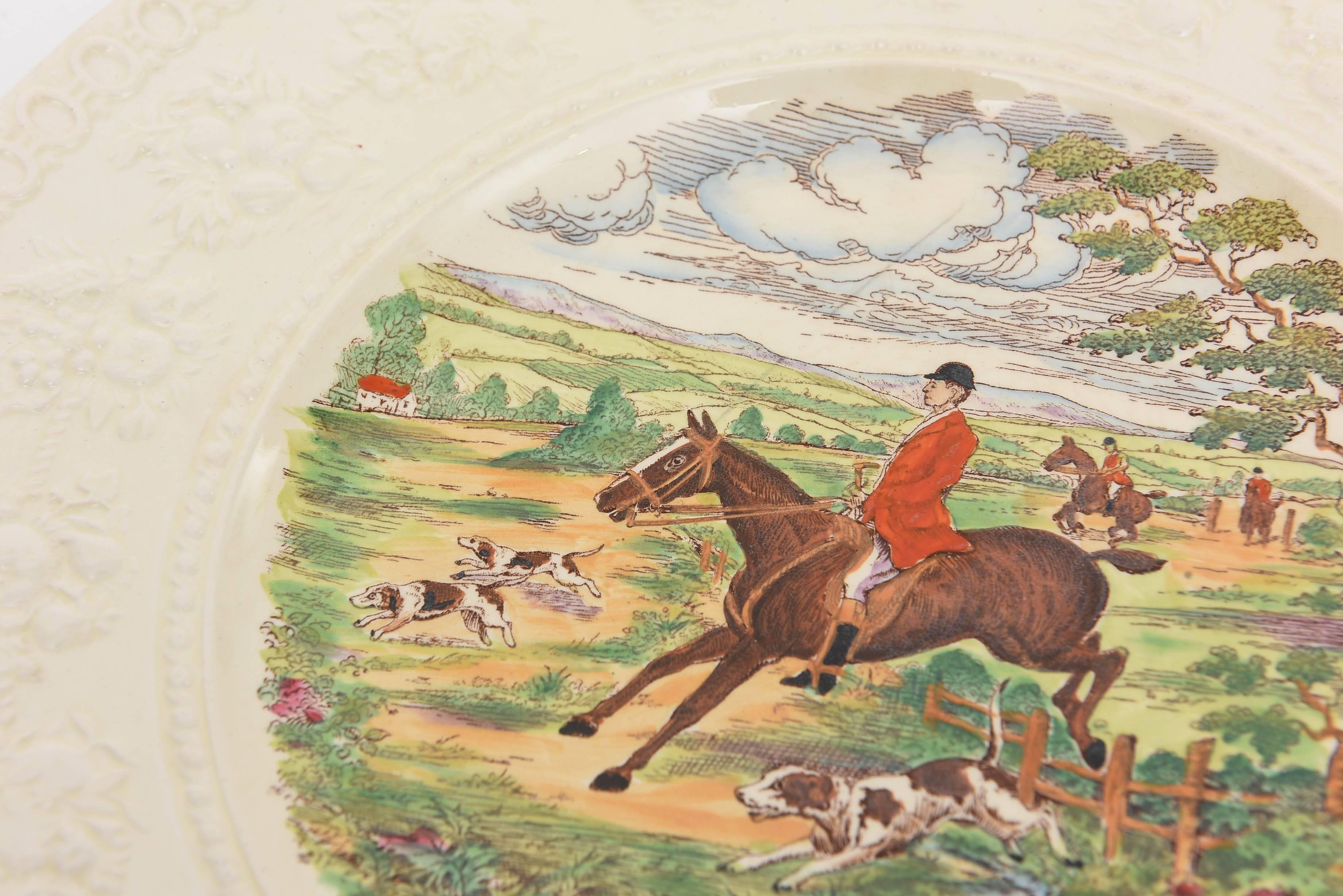 Early 20th Century Eight Wedgwood Equestrian  Fox Hunt Plates, Vintage. Clear and Crisp Colors