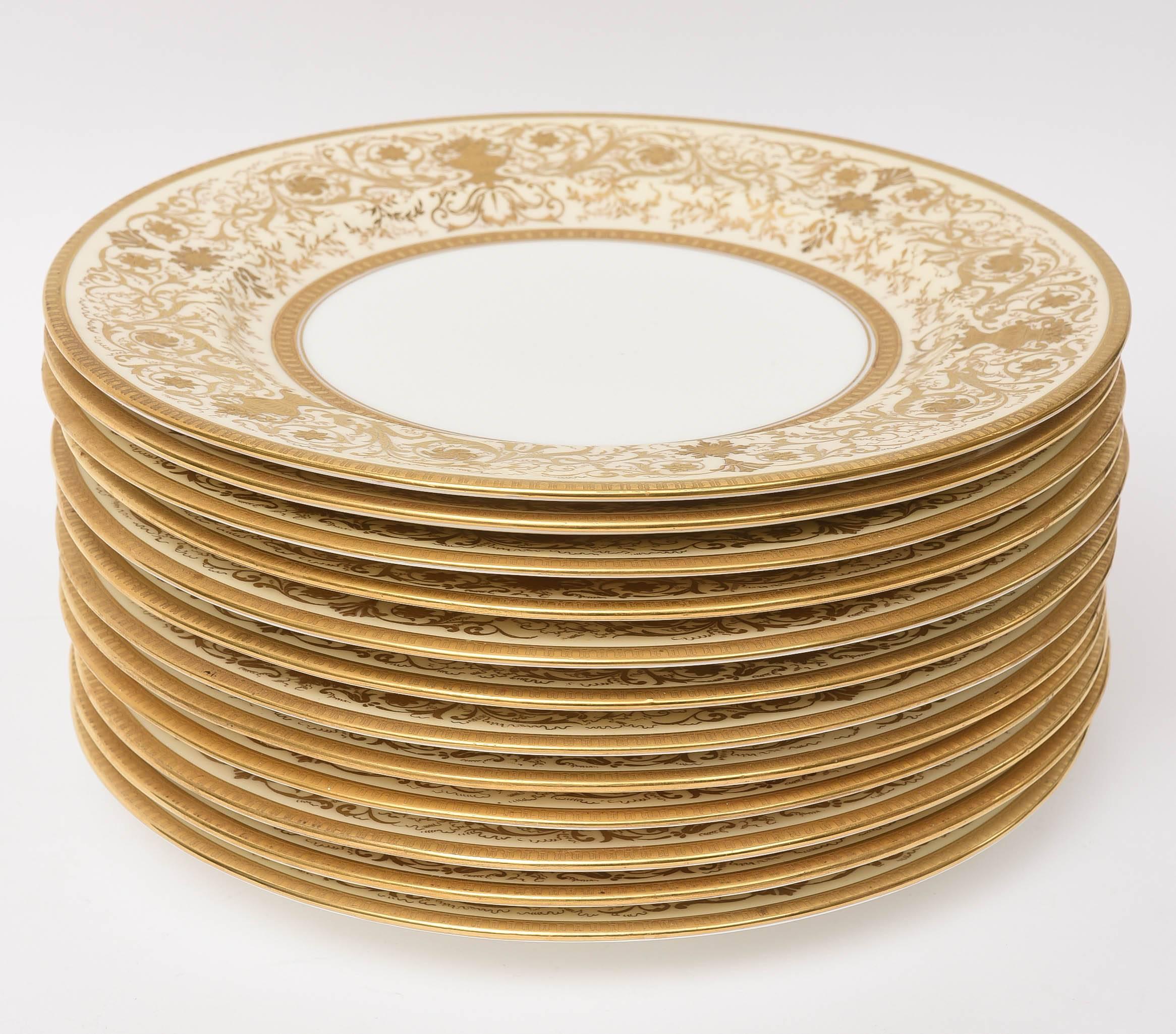 Early 20th Century 12 Antique English for Tiffany, Gilt Encrusted Plates by Coalport
