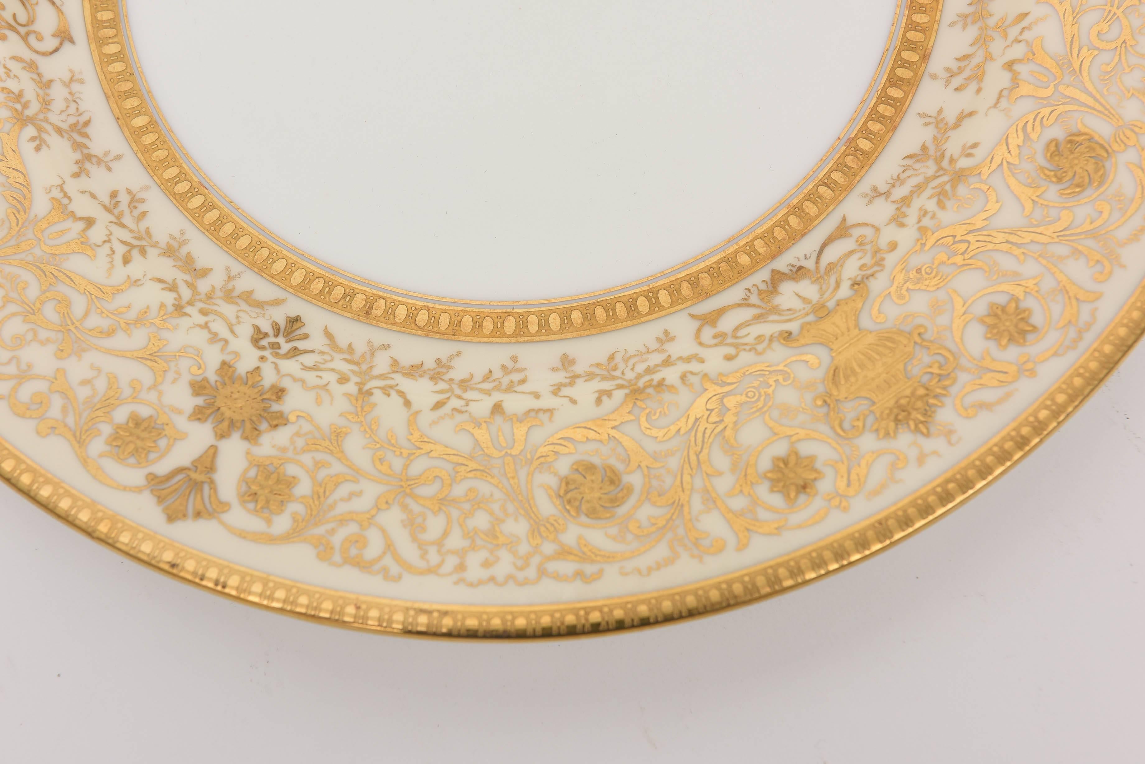 12 Antique English for Tiffany, Gilt Encrusted Plates by Coalport 2