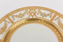 12 Antique English Dinner Plates with Raised Tooled Gold, Hand Decorated
