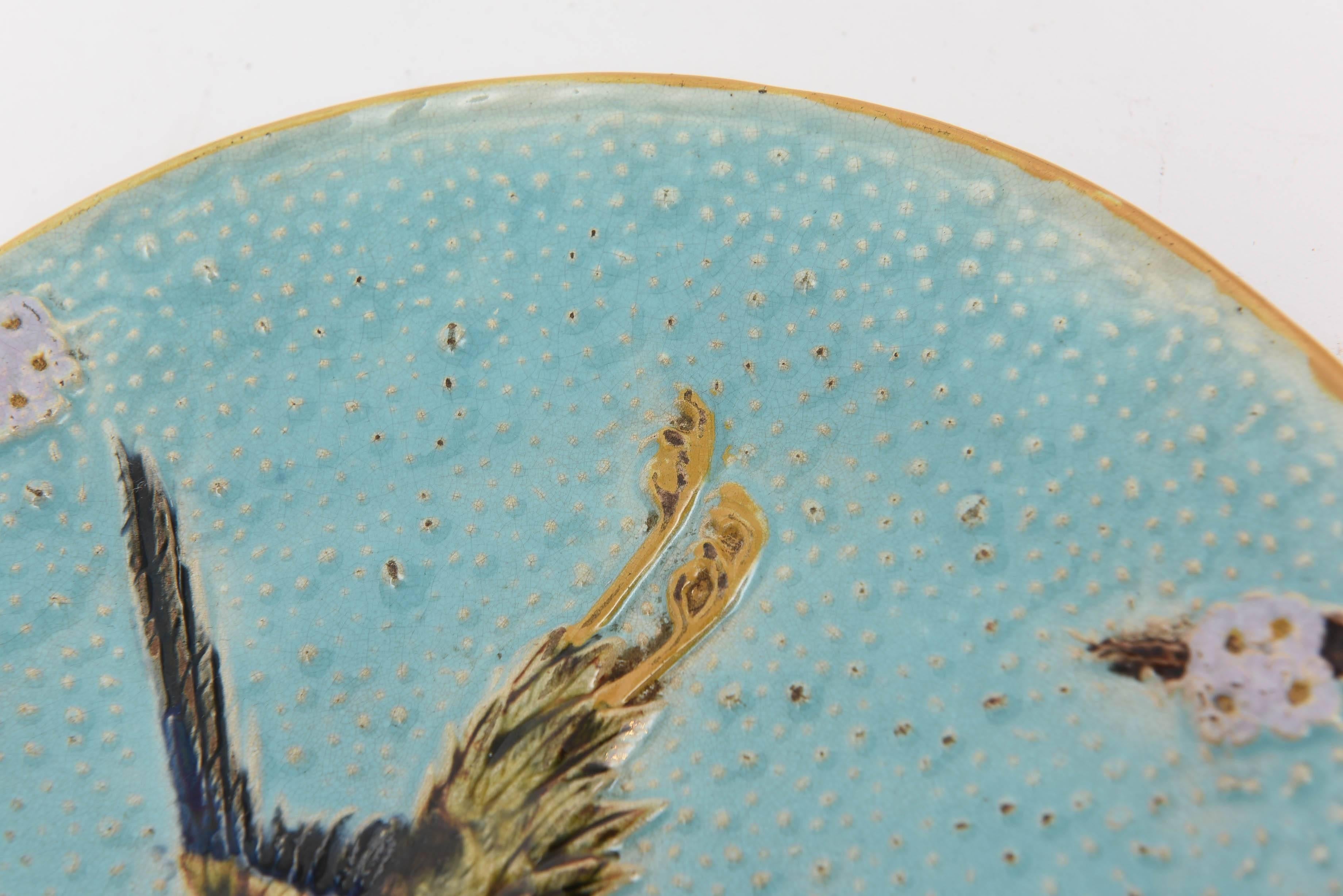 Set of Four Antique Holdcroft, England Turquoise Majolica Plates, 
