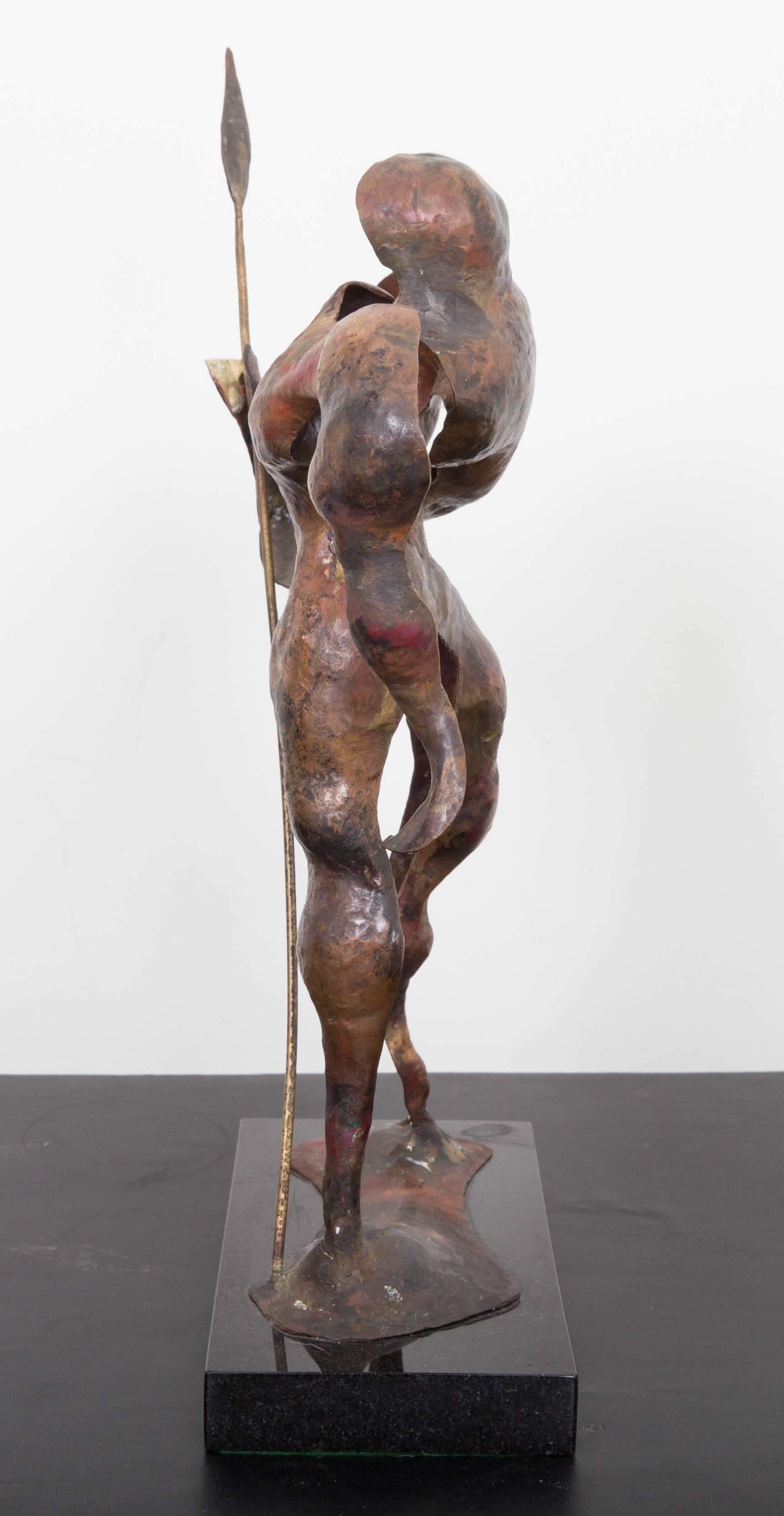 Bronze modern sculpture of hunter with spear, 1970s. Unsigned.