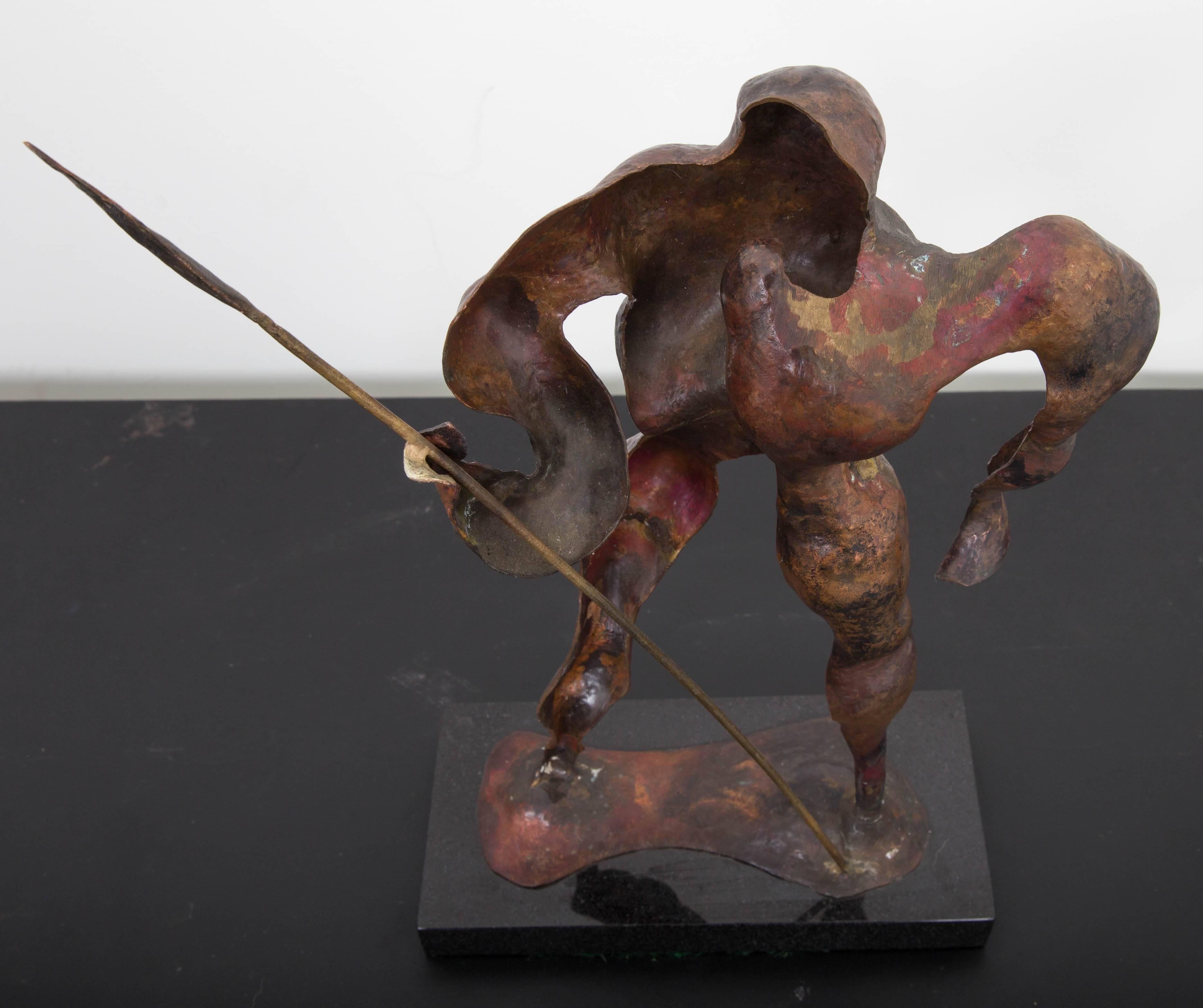 Modern Bronze Sculpture of Hunter with Spear In Good Condition For Sale In Southampton, NY