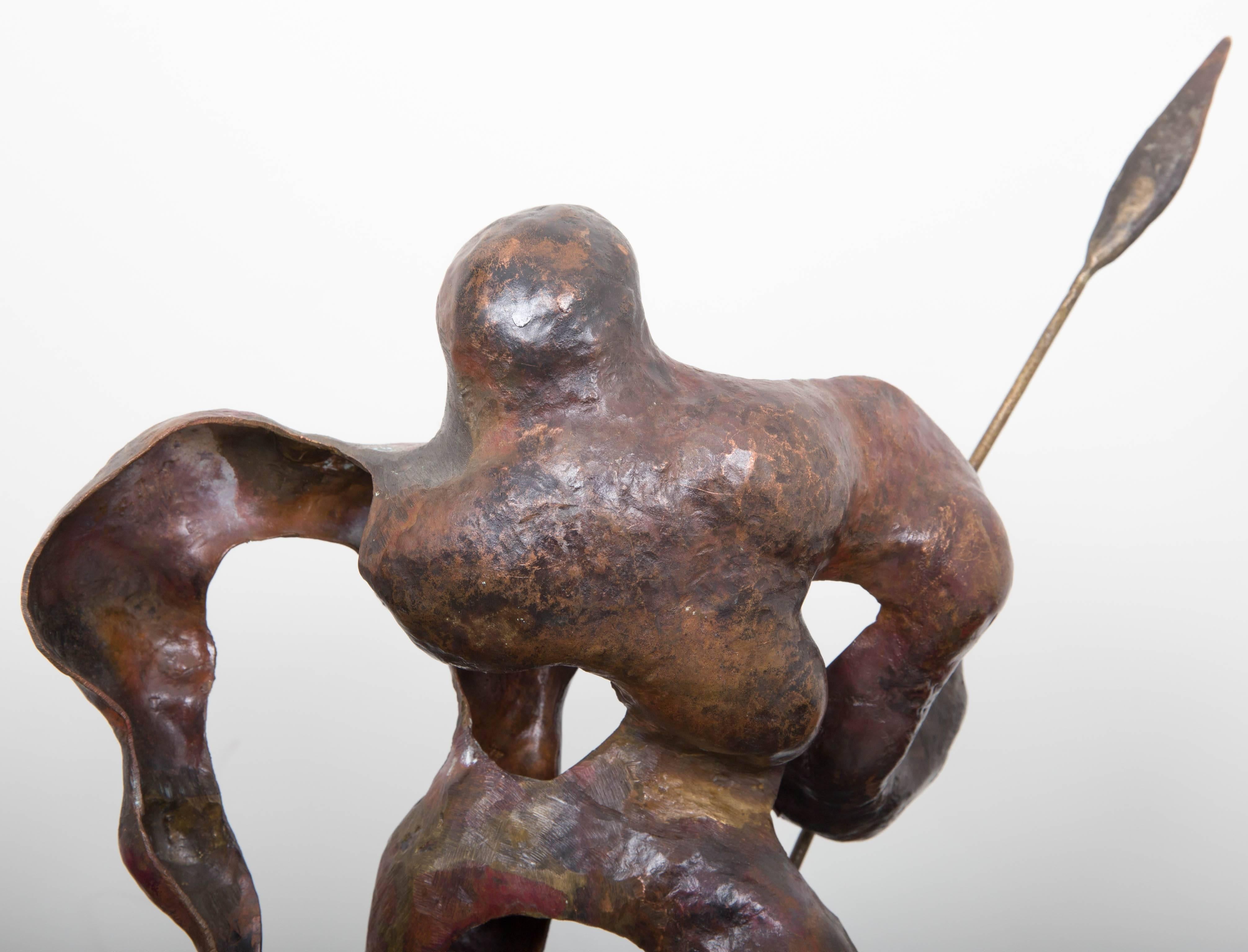 Modern Bronze Sculpture of Hunter with Spear For Sale 2