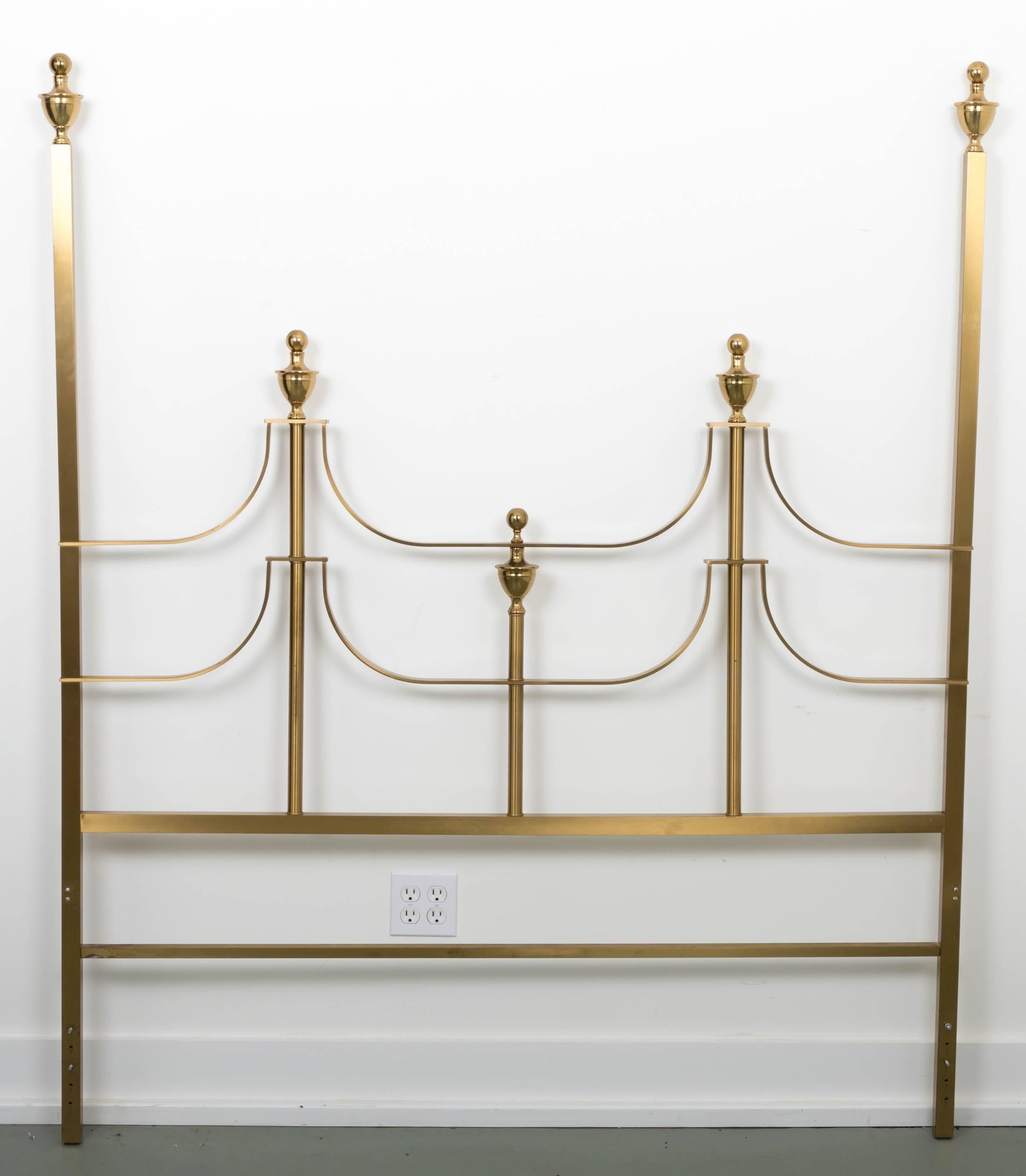Full size brass headboard, the Hollywood Regency style. Finals shinny finish the rest in matte finish. Master Craft designed by William Doezema, later made by Baker furniture.