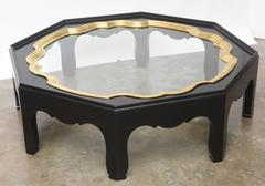 Asian Inspired Lacquered and Brass Coffee Table