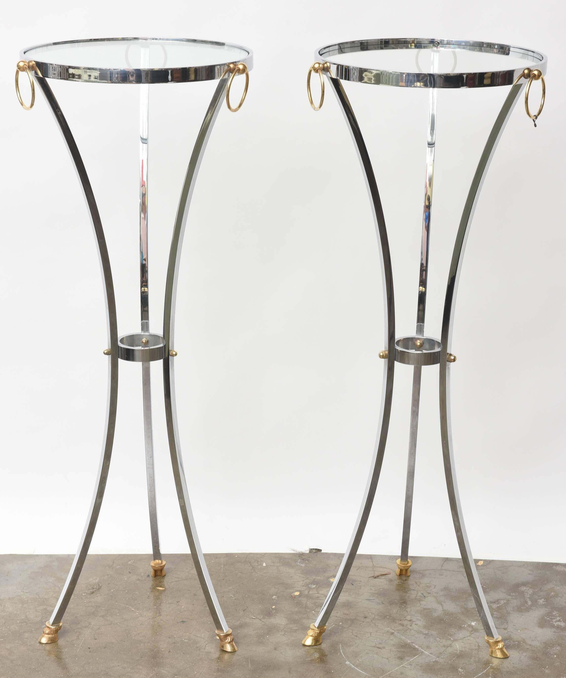 Late 20th Century Pair of Chrome & Brass Pedestals by Maison Jansen
