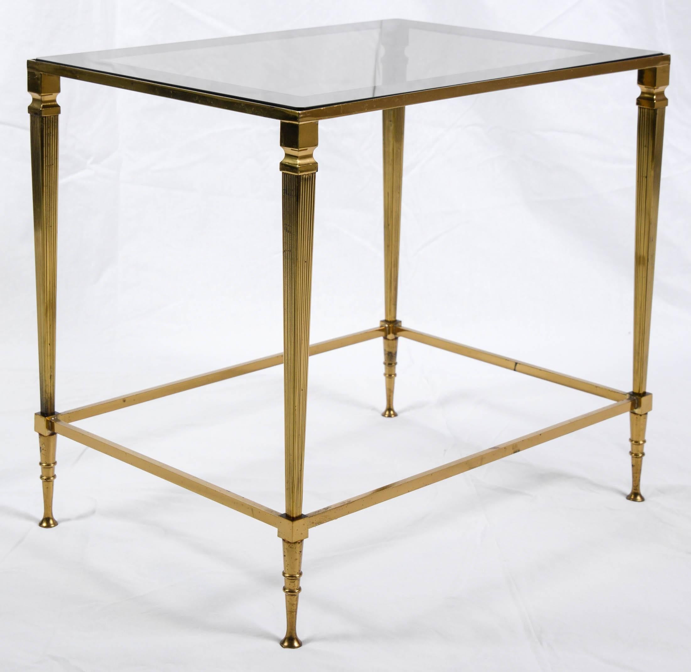 Gilt Pair of End Table in Brass and Original Top Mirrors, France, 1960 For Sale