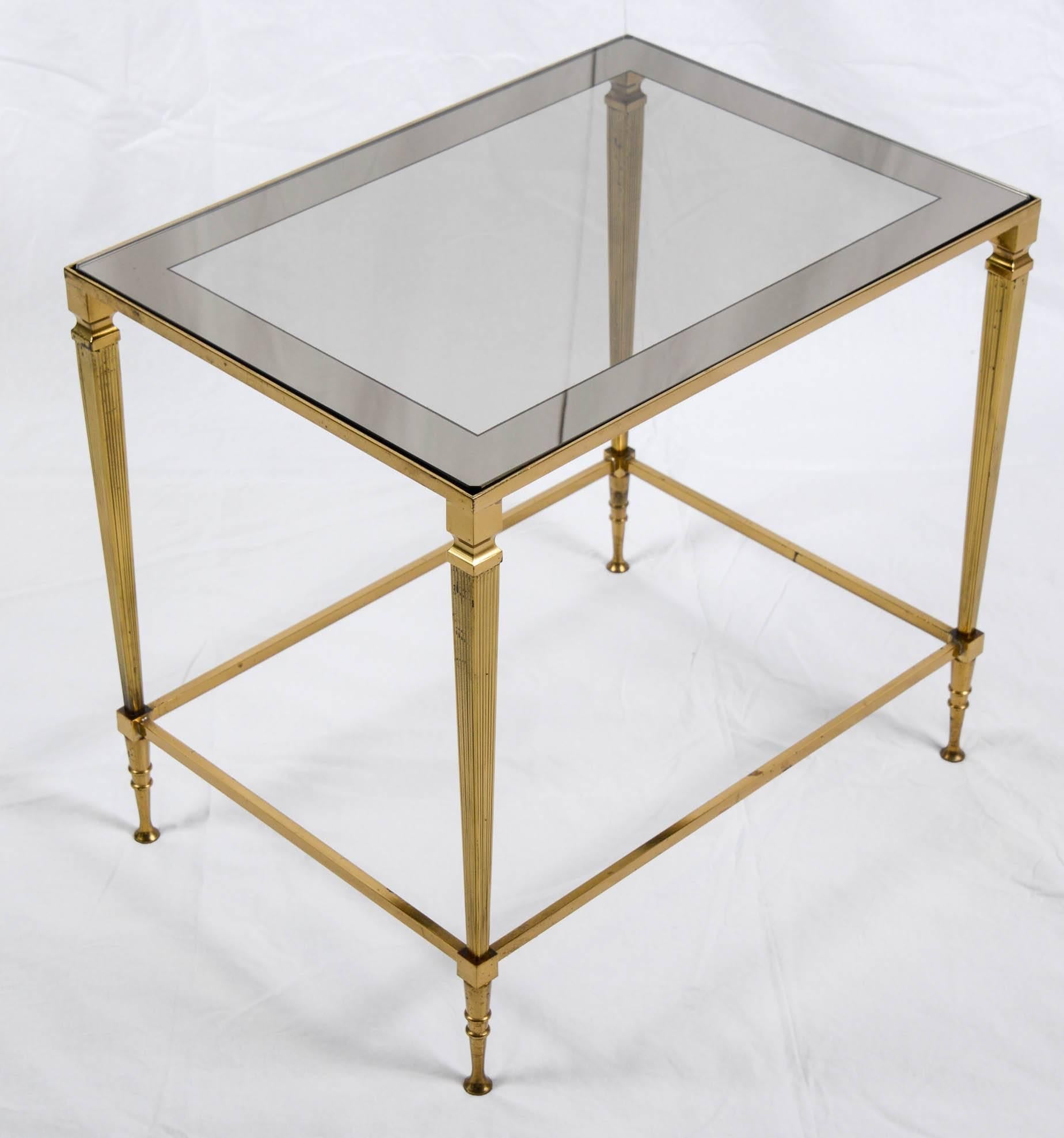 Pair of End Table in Brass and Original Top Mirrors, France, 1960 In Excellent Condition For Sale In Paris, FR