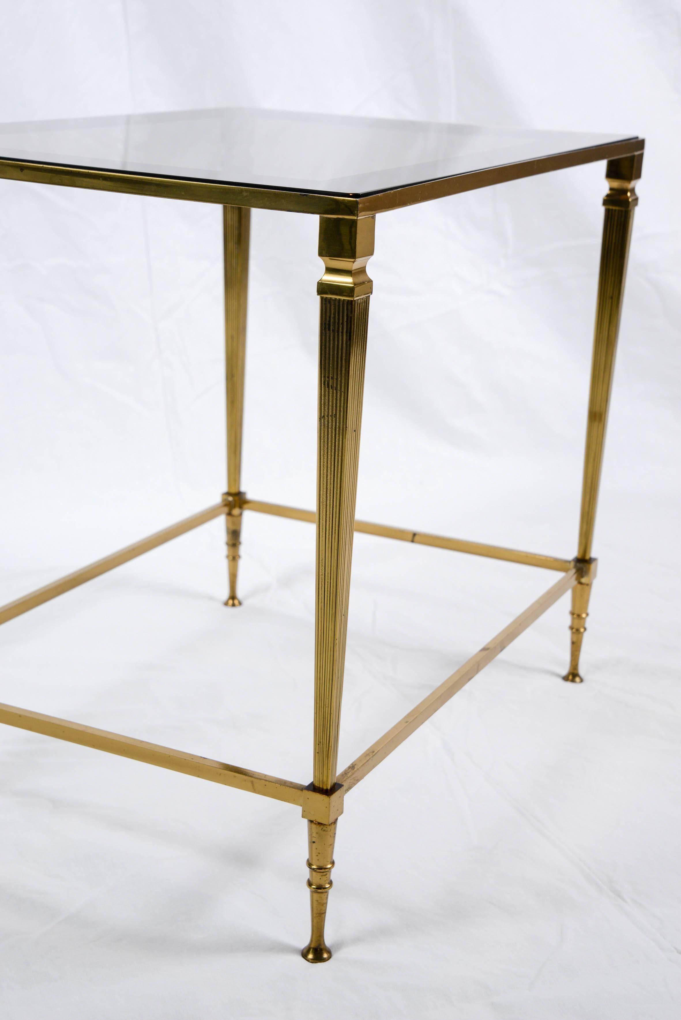 Mid-20th Century Pair of End Table in Brass and Original Top Mirrors, France, 1960 For Sale