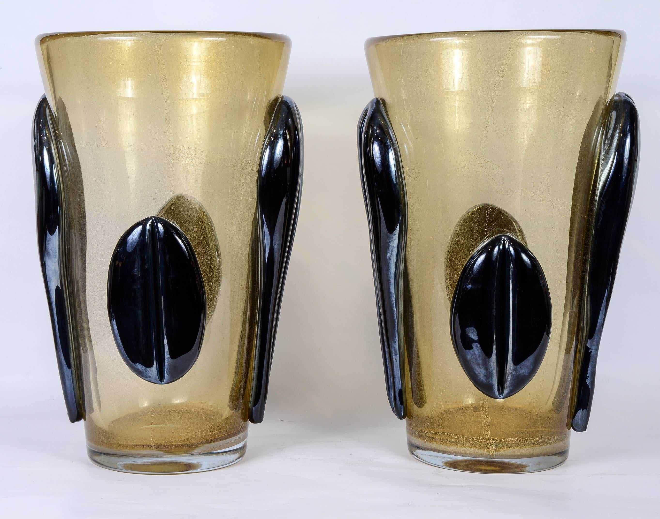 Pair of vases in Murano glass signed by G. Ferro.