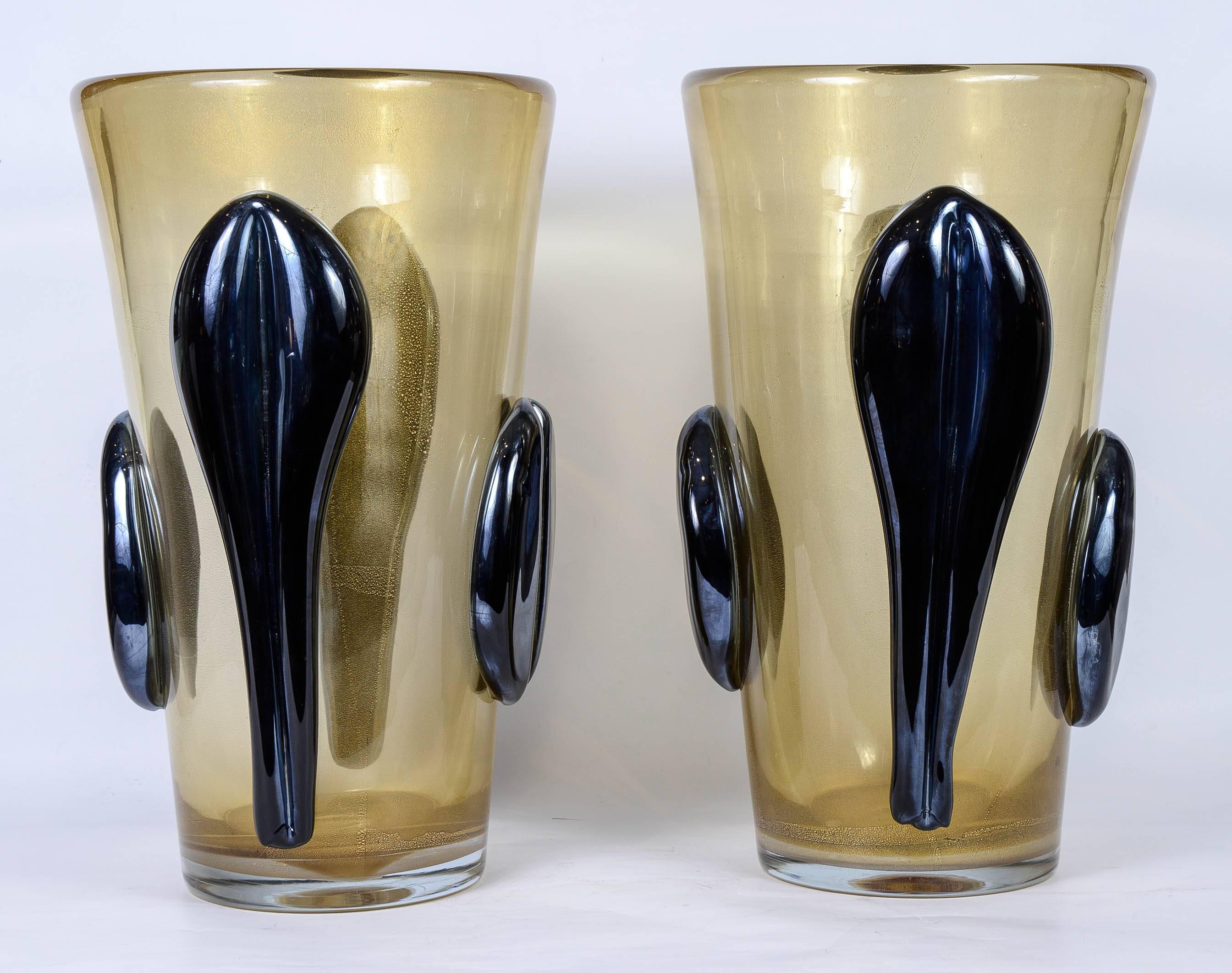Italian Pair of Vases in Murano Glass Signed by G. Ferro
