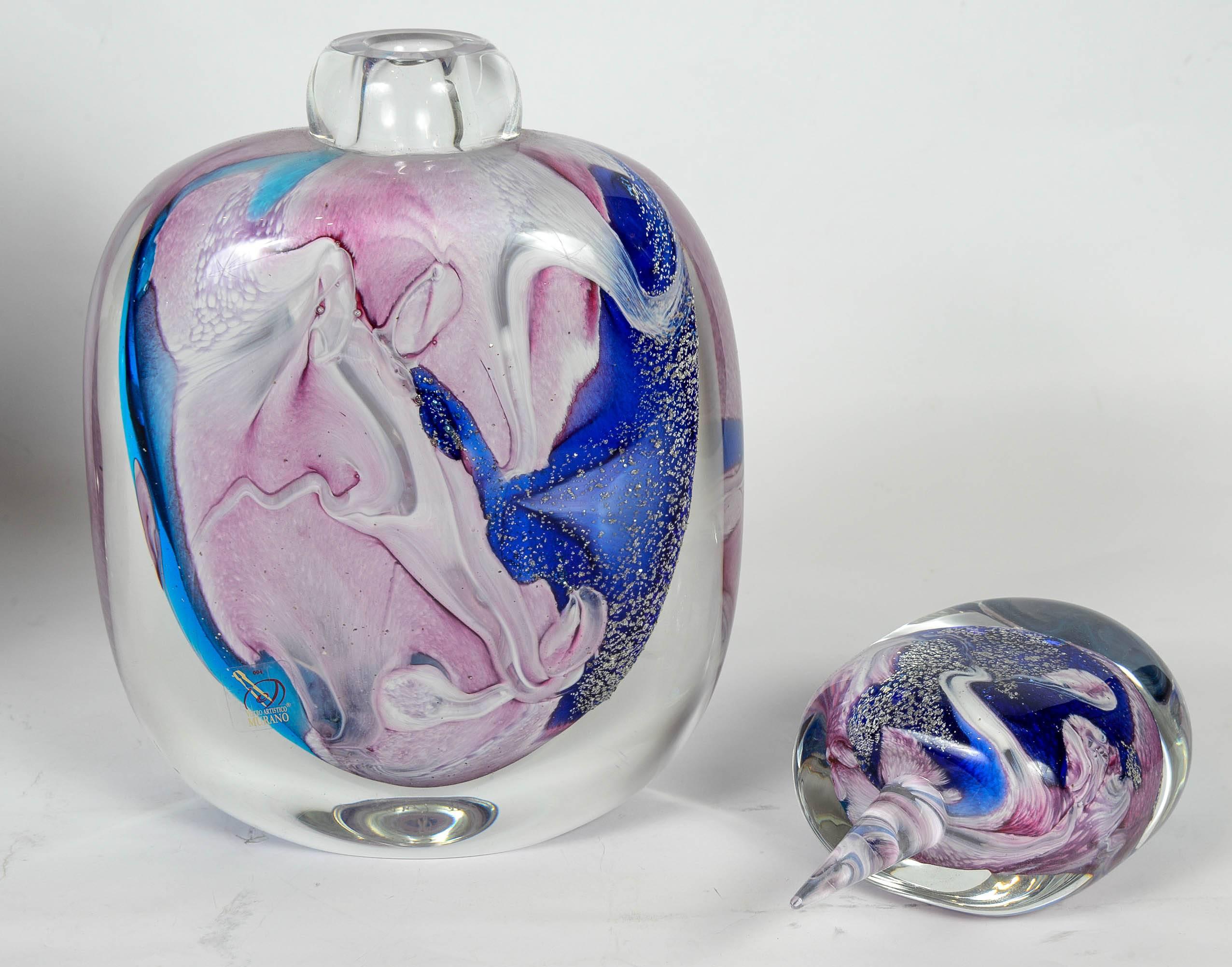 Late 20th Century Pair of Perfume Bottles in Murano Glass, Signed by Michele Onesto