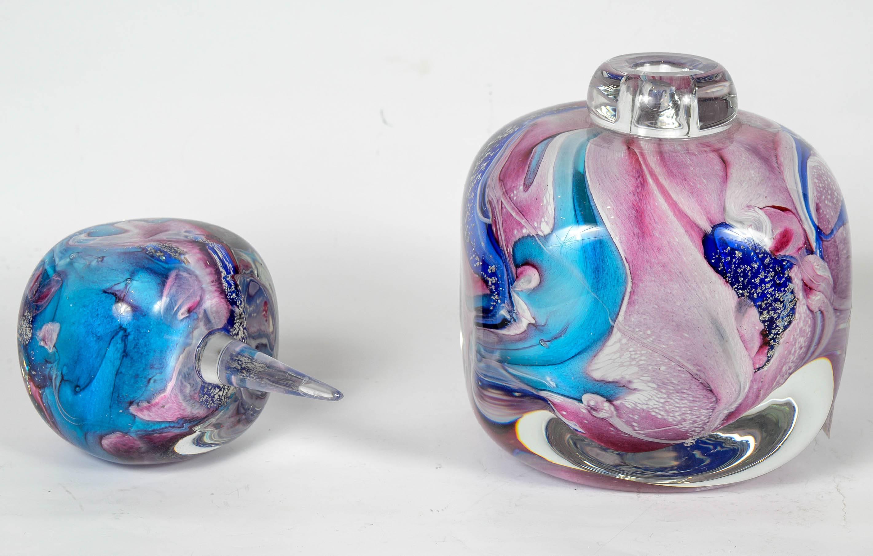 Pair of Perfume Bottles in Murano Glass, Signed by Michele Onesto 3