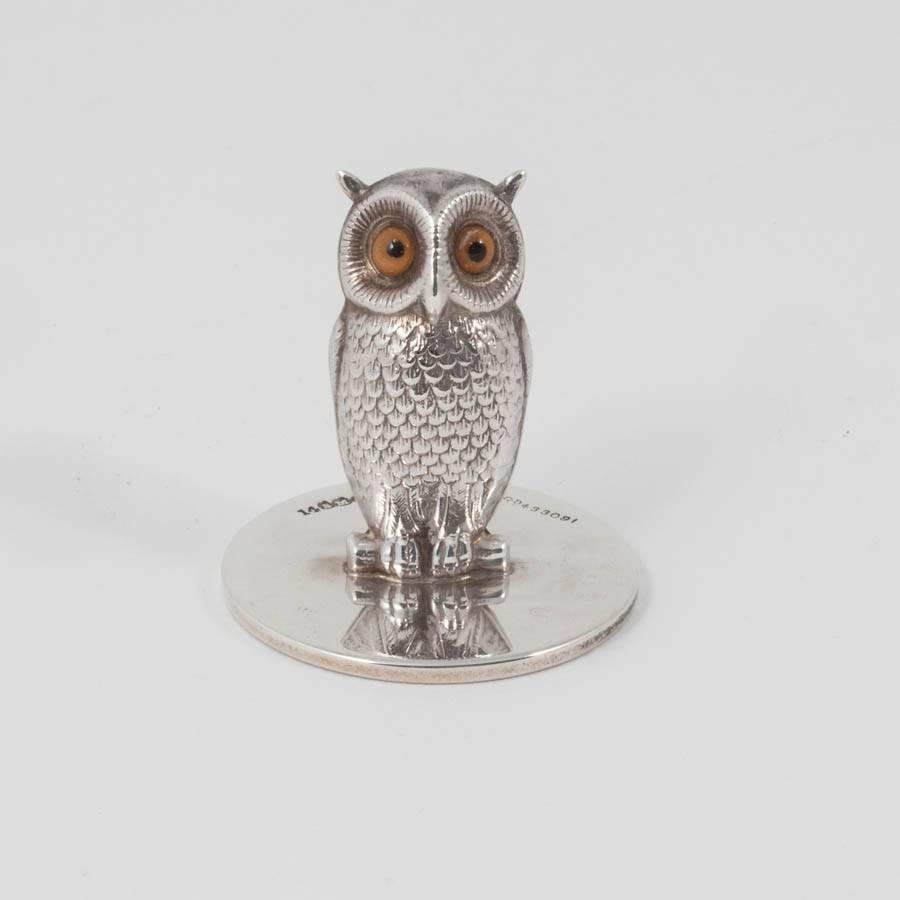 English Set of Six Silver Owl Menu Holders For Sale