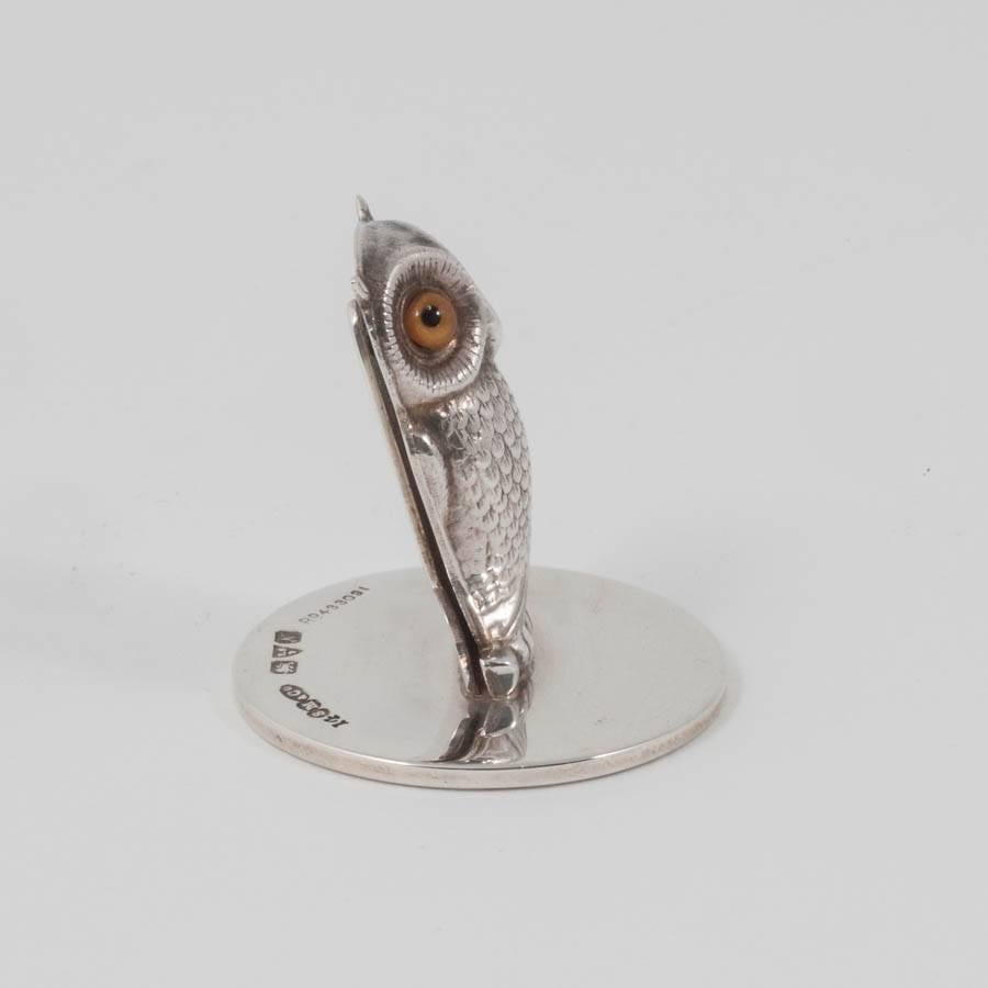 Set of Six Silver Owl Menu Holders In Excellent Condition For Sale In London, GB