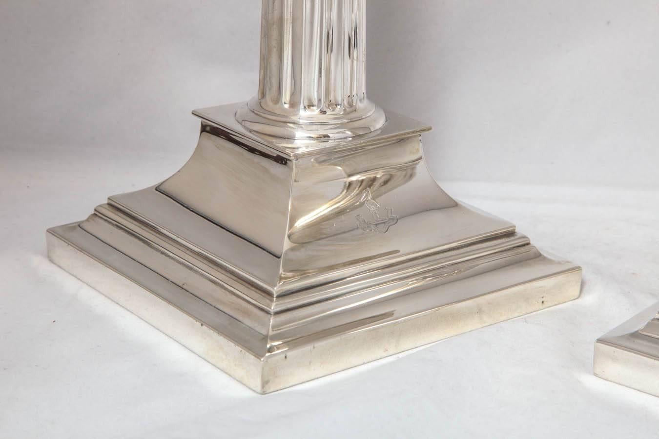Neoclassical Beautiful Pair of Tiffany Sterling Silver Corinthian Column Candlesticks