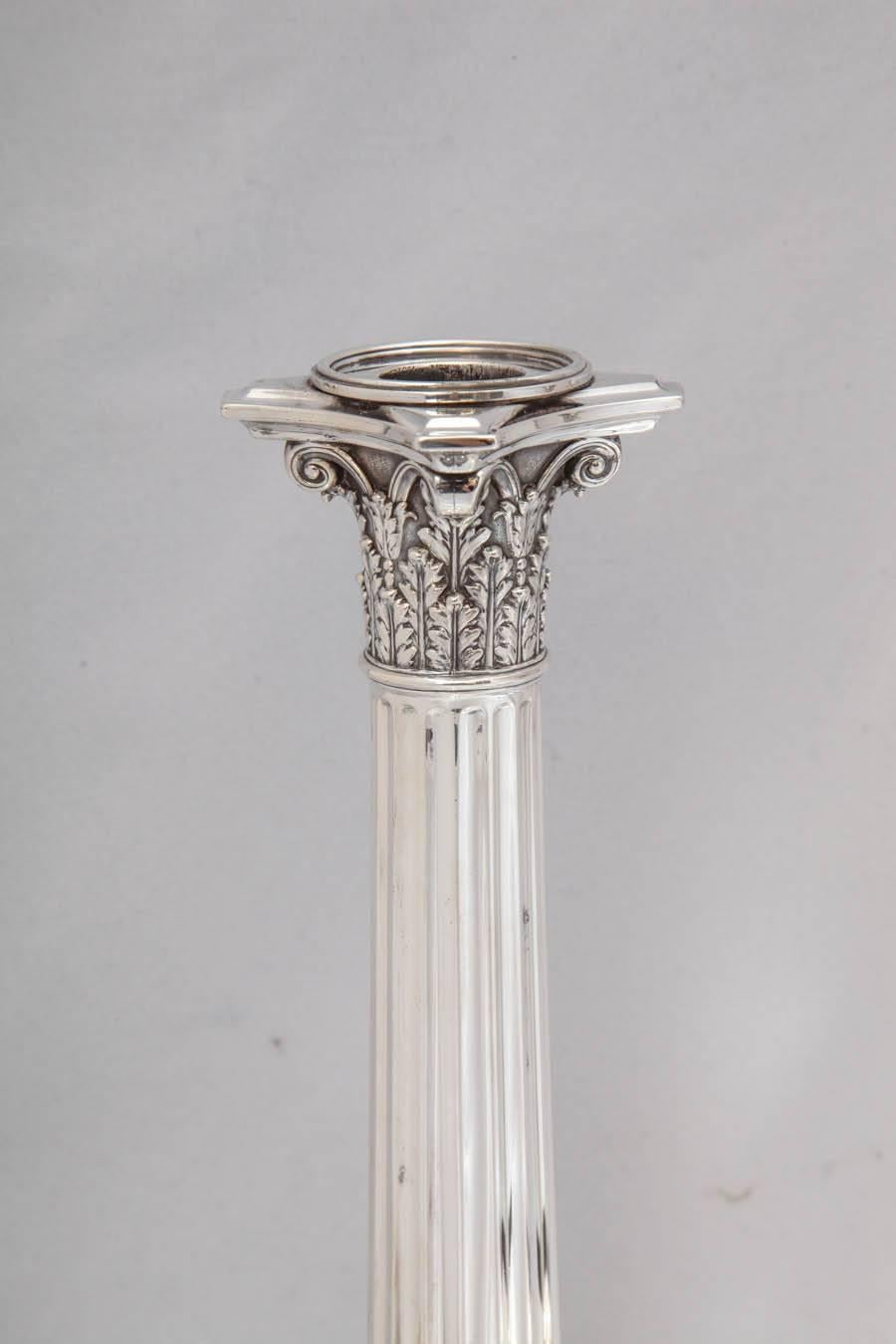 Beautiful Pair of Tiffany Sterling Silver Corinthian Column Candlesticks 1