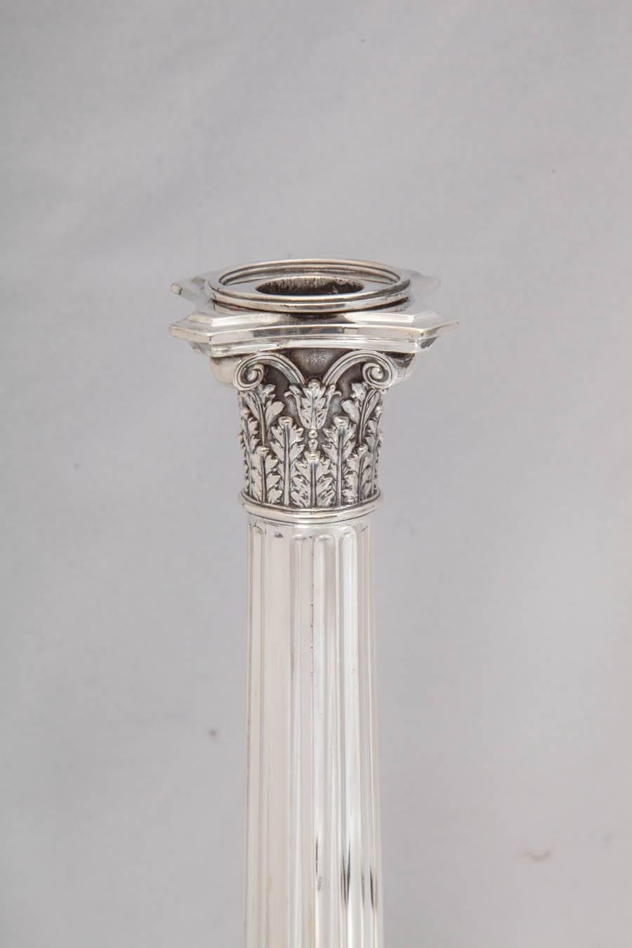 Beautiful Pair of Tiffany Sterling Silver Corinthian Column Candlesticks 2