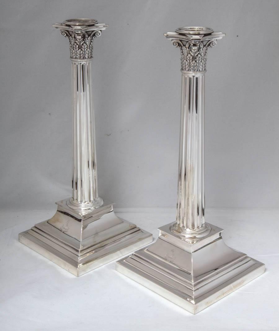 Beautiful Pair of Tiffany Sterling Silver Corinthian Column Candlesticks 4