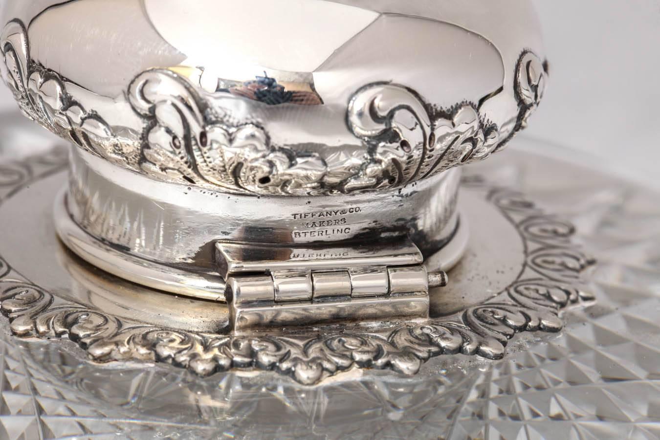 Very Large Victorian Tiffany Sterling Silver-Mounted Crystal Inkwell 1