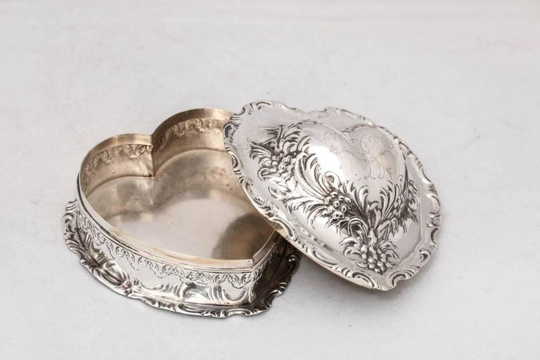 Late 19th Century Lovely Victorian Sterling Silver Heart-Form Trinkets Box