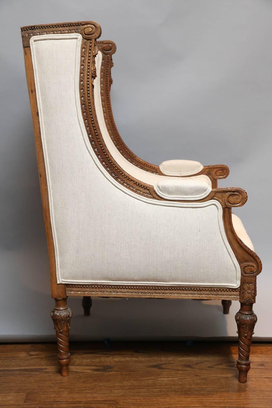 19th Century French Louis XVI Style Wing Chairs For Sale 1