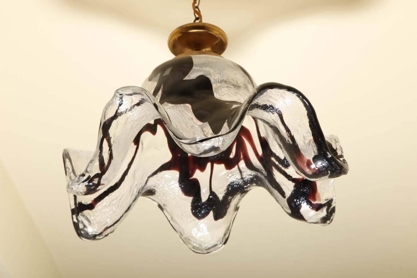 Late 20th Century Murano Glass Bell-Form Pendant with Purple Squiggle