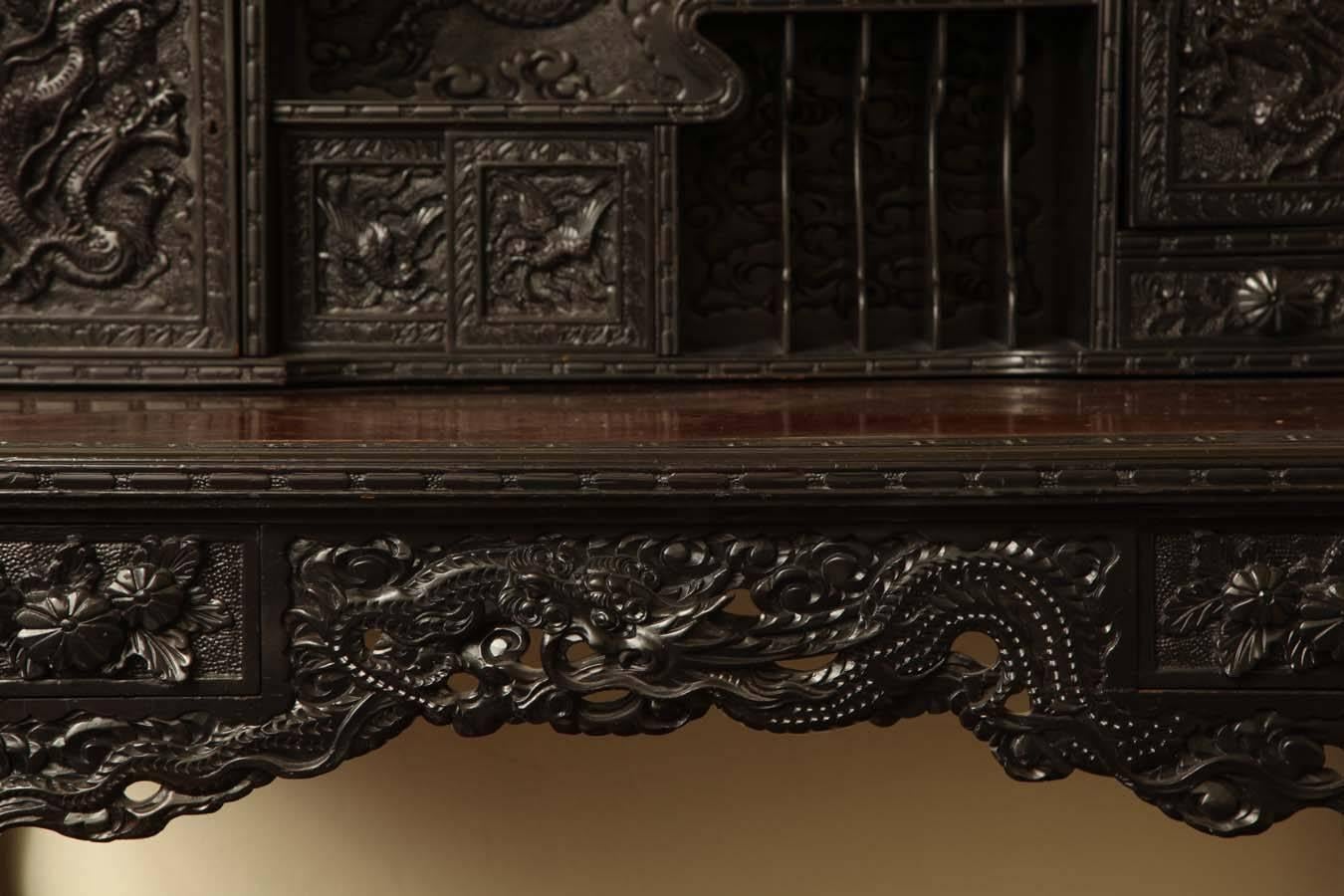 Meiji 19th Century Japanese Export Hardwood Dragon Desk
