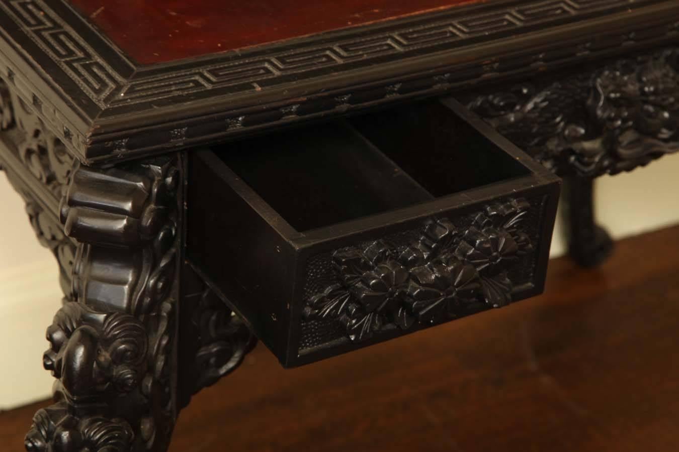 19th Century Japanese Export Hardwood Dragon Desk 1