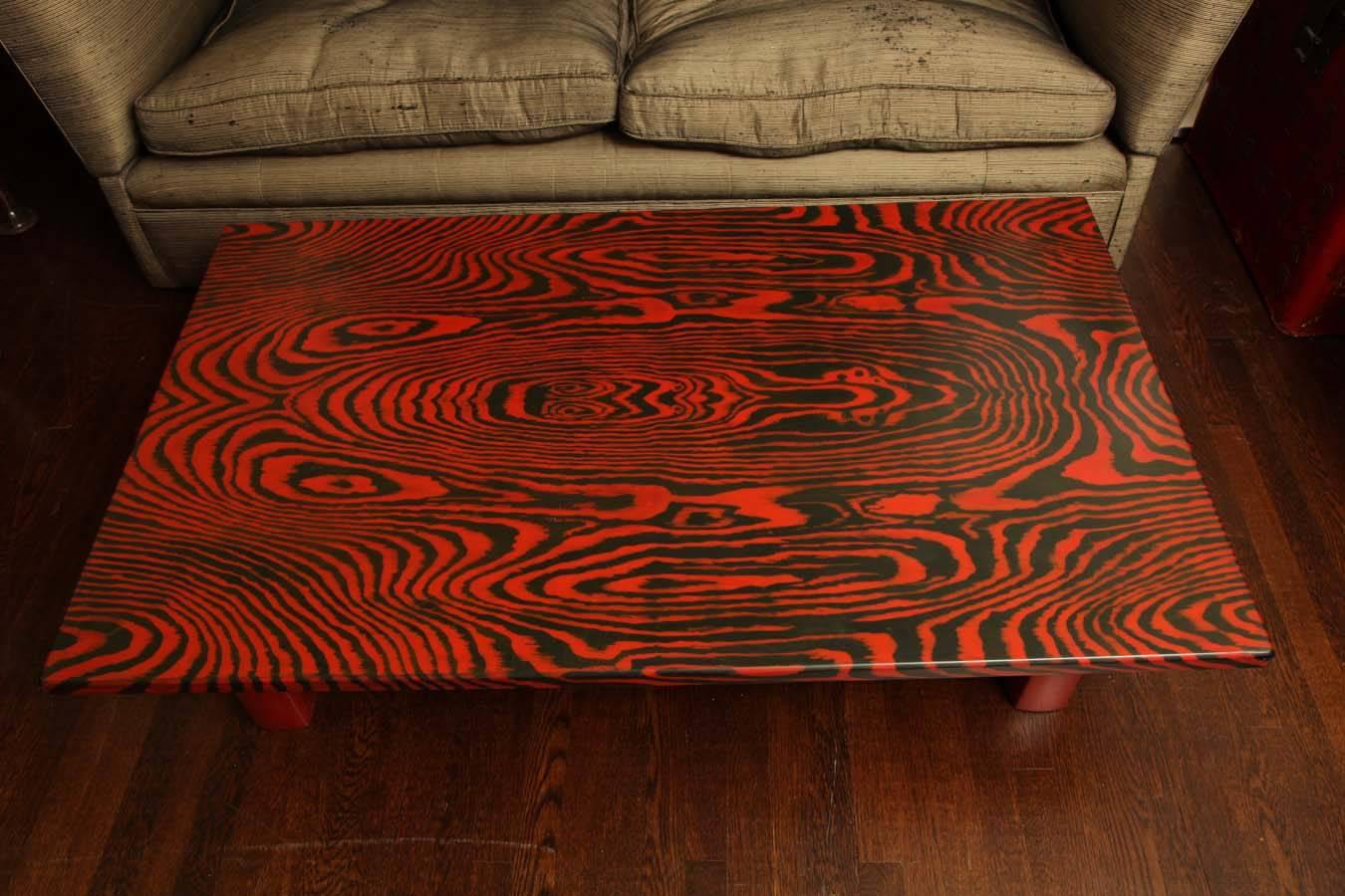 Unusual Red and Black Faux Bois Lacquer Low Table In Excellent Condition In New York, NY