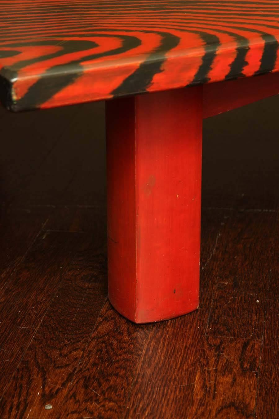 Unusual Red and Black Faux Bois Lacquer Low Table 1